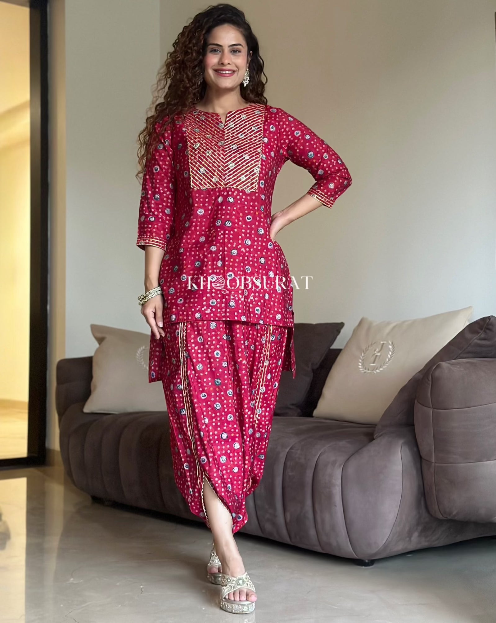 RiddhiSiddhi Red Festive Wear Coord Set for Women | Traditional Indian Ethnic Outfit | Perfect for Diwali, Weddings & Special Occasions