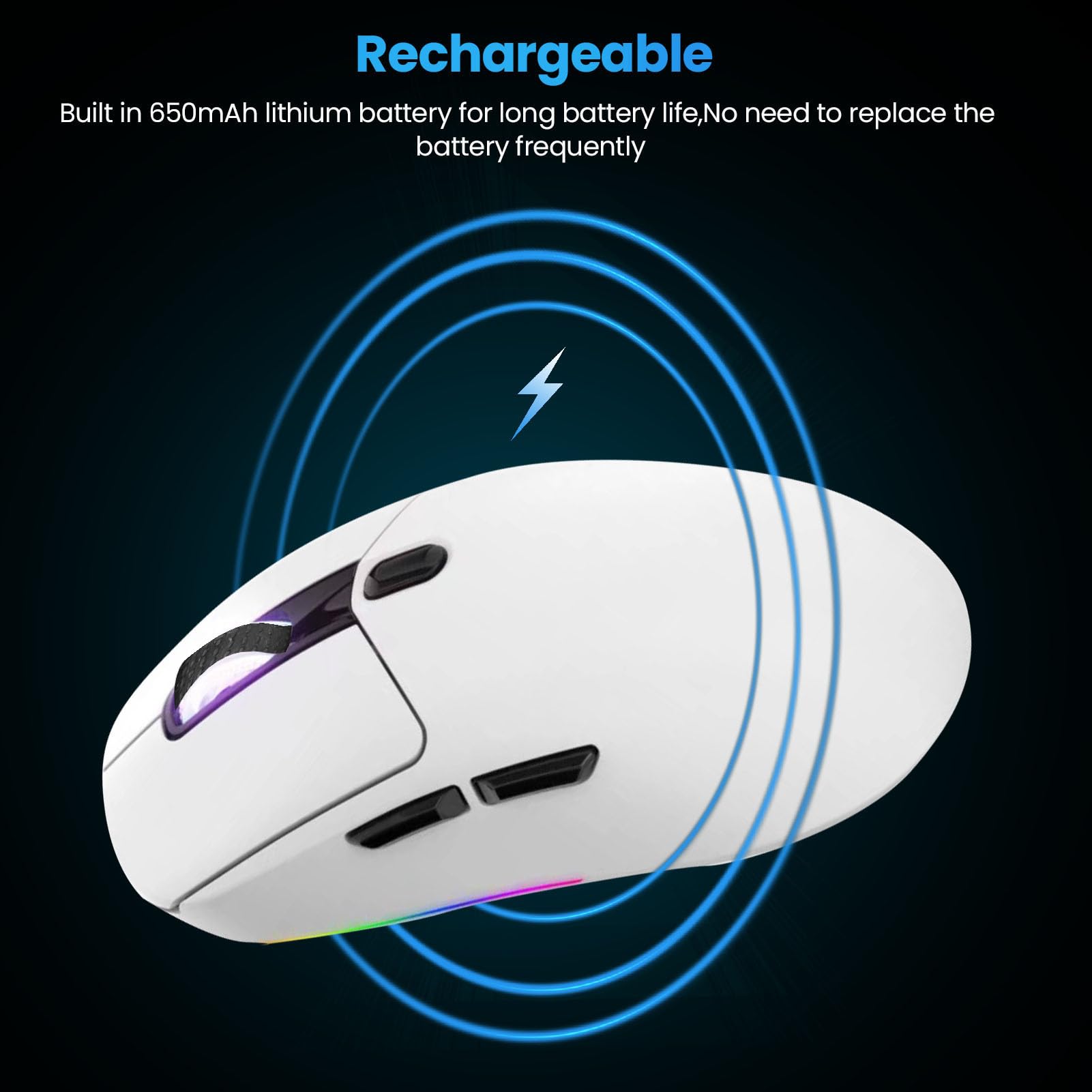 Vikye RGB Gaming Mouse - 2.4G Wireless, Bluetooth & Wired 3-in-1 Modes, 5000 DPI 5-Level Adjustment, Rechargeable Ergonomic Mouse for PC & Laptop Gamers - Perfect for FPS, MOBA & Office Work