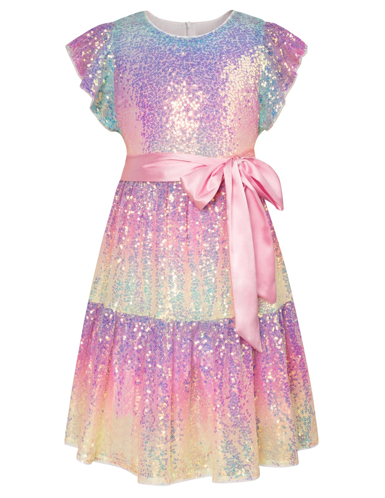 GRACE KARIN Girls Sequin Party Dress - Elegant Formal Birthday & Prom Midi Dress with Ruffle Details for Ages 5-14 | Perfect for Special Occasions, Dances & Celebrations
