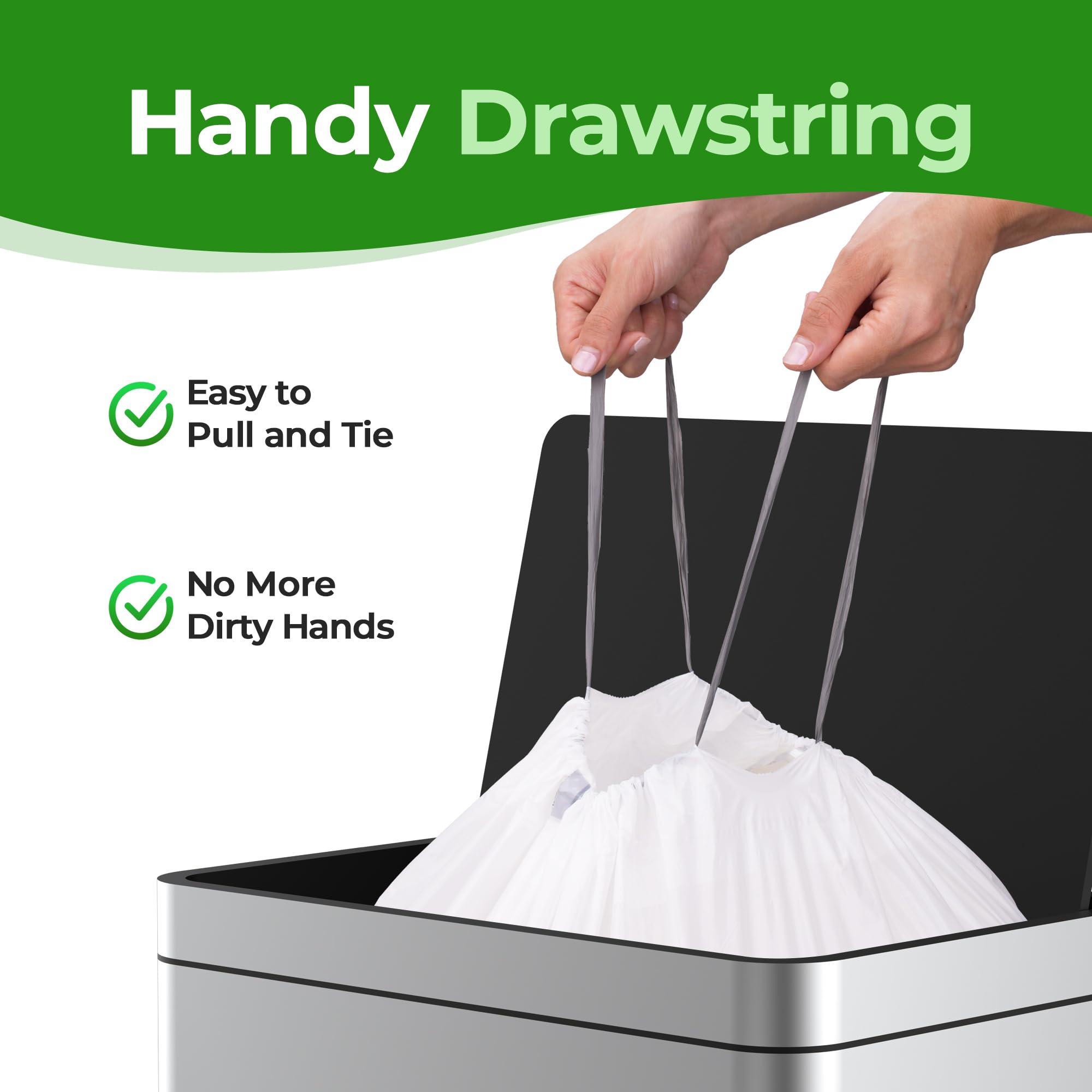 Heavy Duty 1.2 Mil Thick Plastic Trash Bags with Reinforced Drawstring - 9-12 Gallon Garbage Can Liners - 50 Count - Leak Proof & Tear Resistant - Perfect for Kitchen, Office, Bathroom, and Outdoor Use