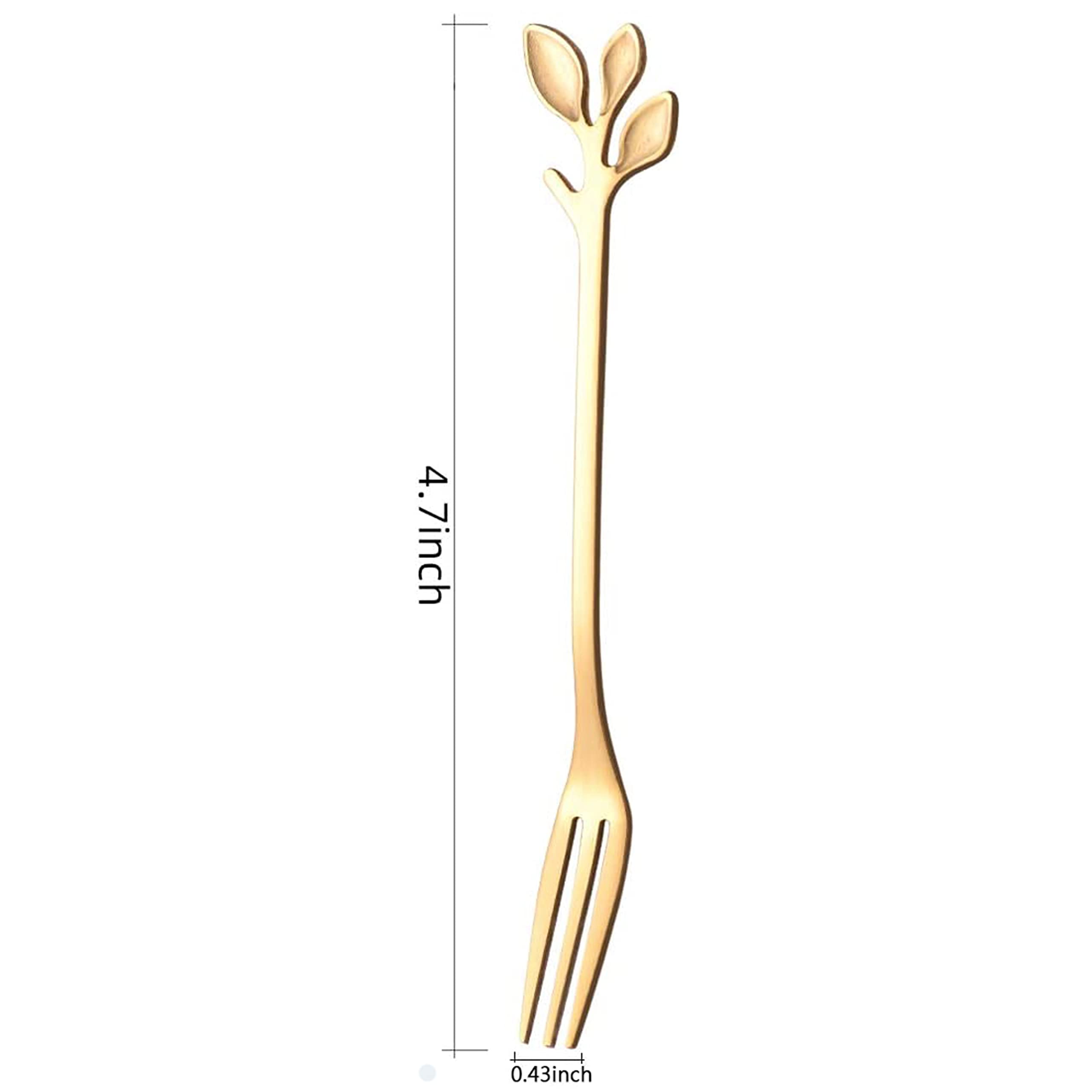 8-Piece Gold Leaf Appetizer Forks Set - 4.7 Inch Elegant Cocktail & Dessert Forks for Wedding, Party, and Home Entertaining - Perfect for Cakes, Fruits, and Hors d'oeuvres