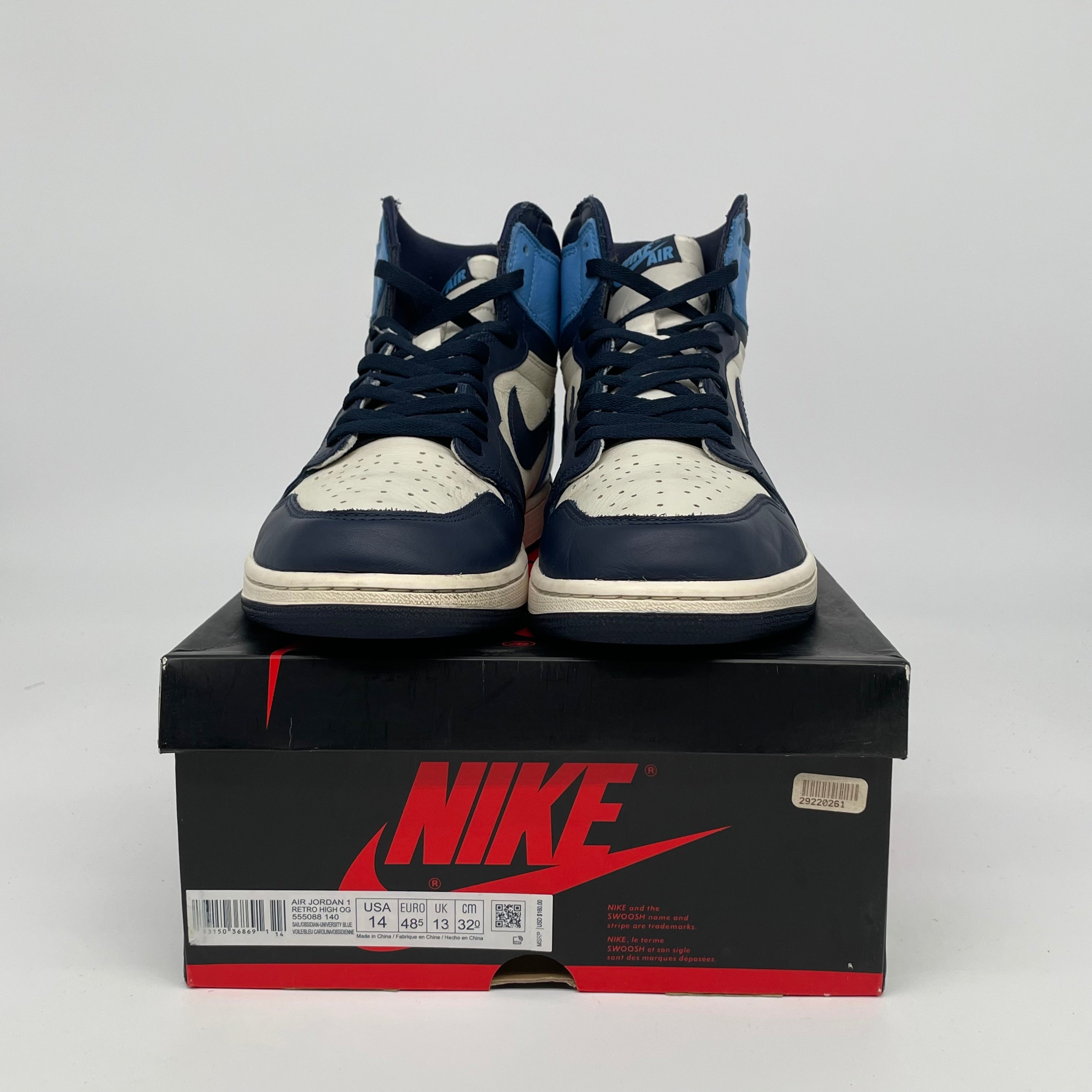 AIR JORDAN 1 OBSIDIAN Men's Basketball Shoes Size 14 - 555088-140 | Retro High Top Sneakers for Casual Wear & Street Style