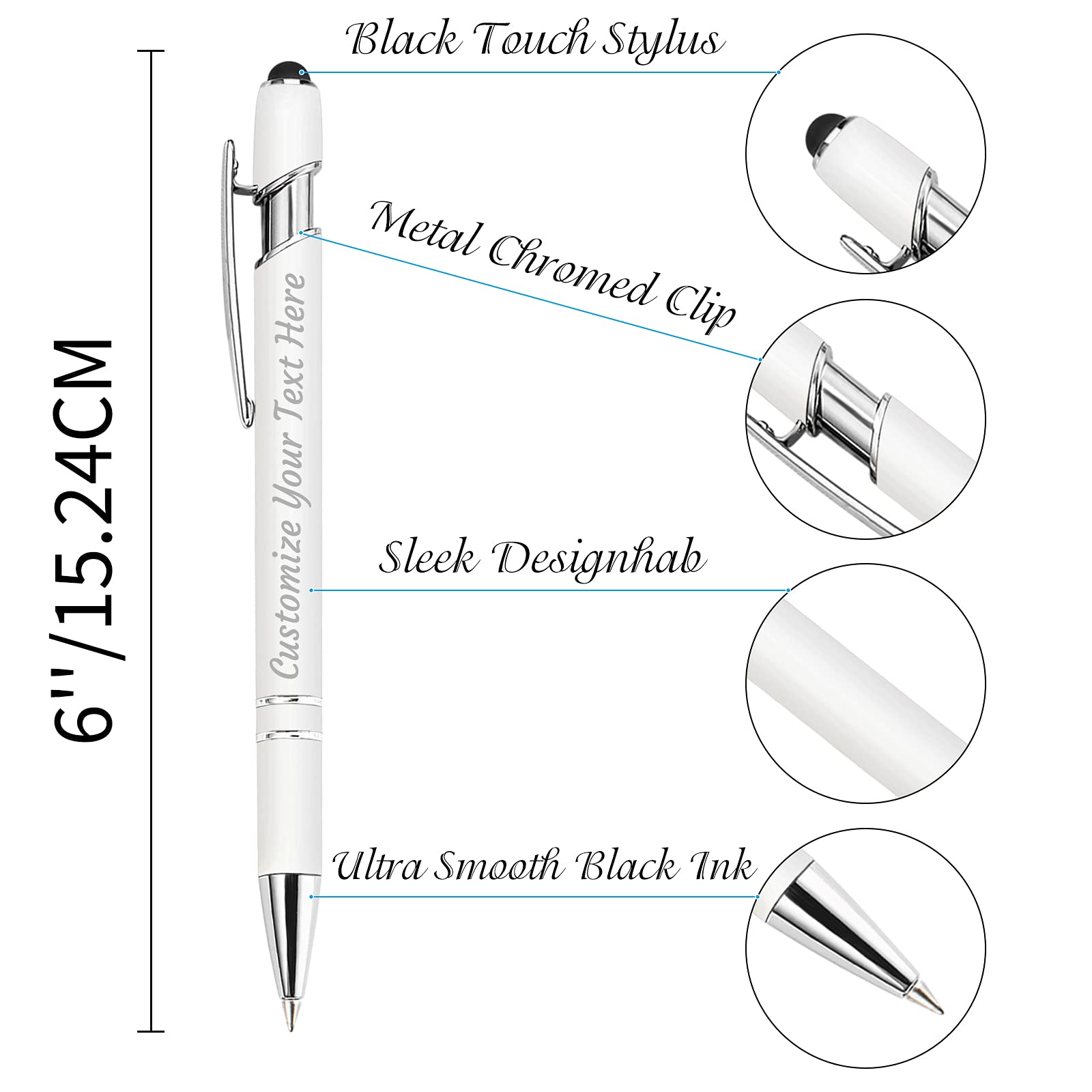 YanNanKe 96-Pack Custom Engraved Ballpoint Pens with Stylus - Personalized Bulk Pens for Name/Text Printing - Medium Point Black Ink - Perfect Anniversary, Birthday & Graduation Gifts - Great for Offices, Schools & Corporate Events