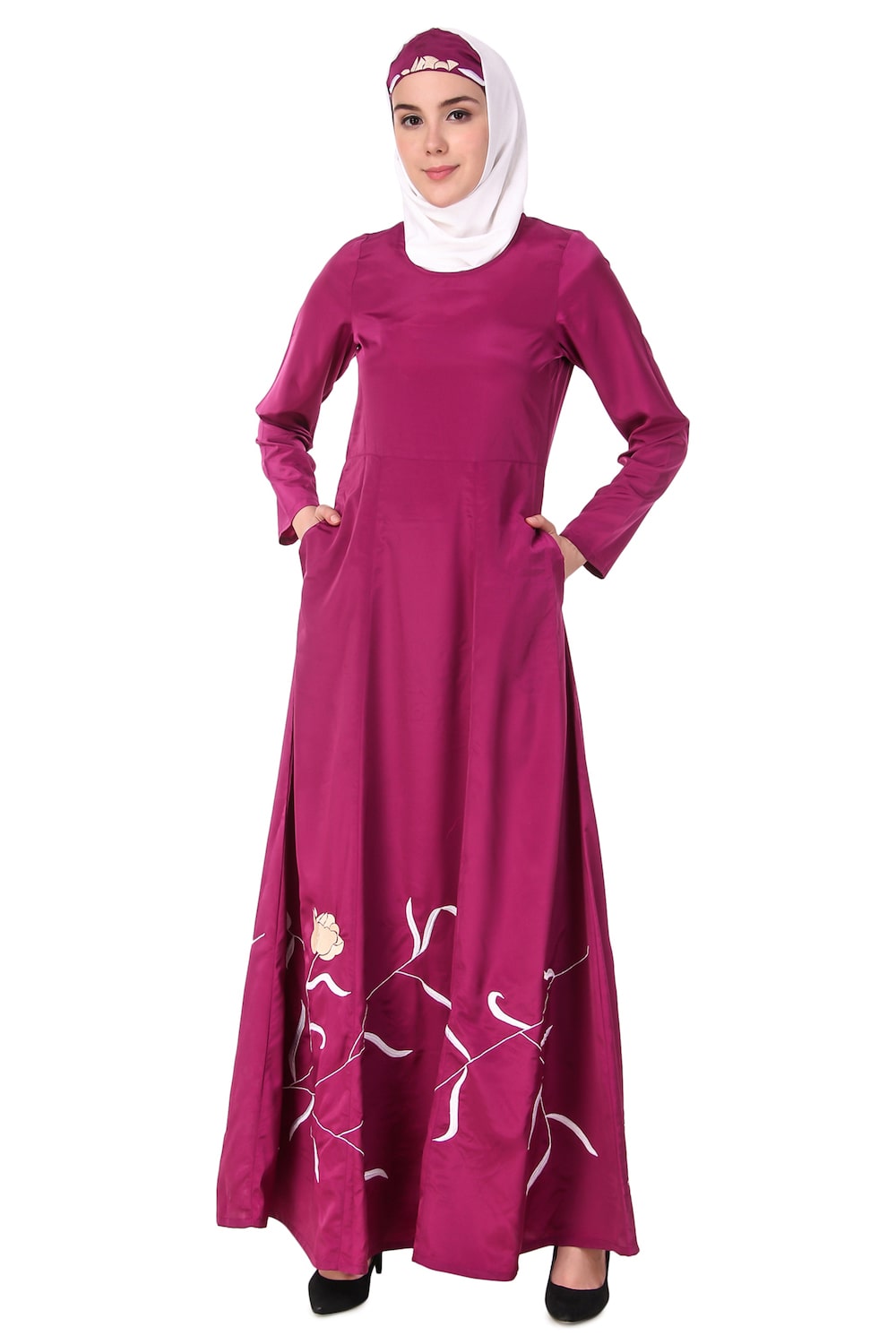 Embroidered Floral Anarkali Abaya Dress for Women - Elegant Islamic Prayer Gown for Eid, Wedding & Special Occasions