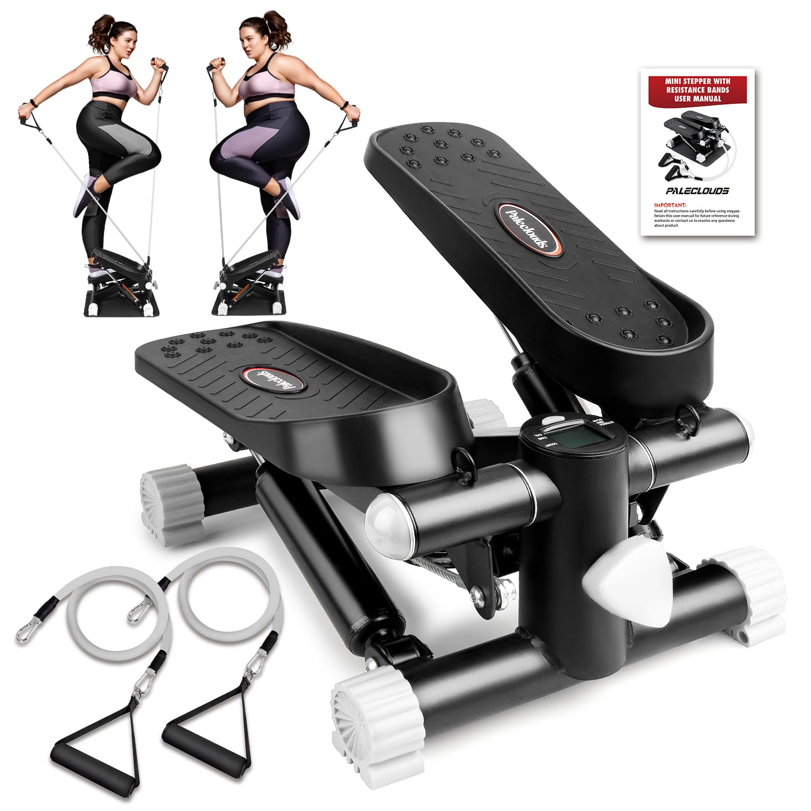 Steppers for Exercise at Home - Adjustable Height Hydraulic Mini Stair Stepper with Resistance Bands, LCD Monitor & 330LBS Capacity - Full Body Workout Equipment for Cardio, Leg Toning & Home Gym Fitness