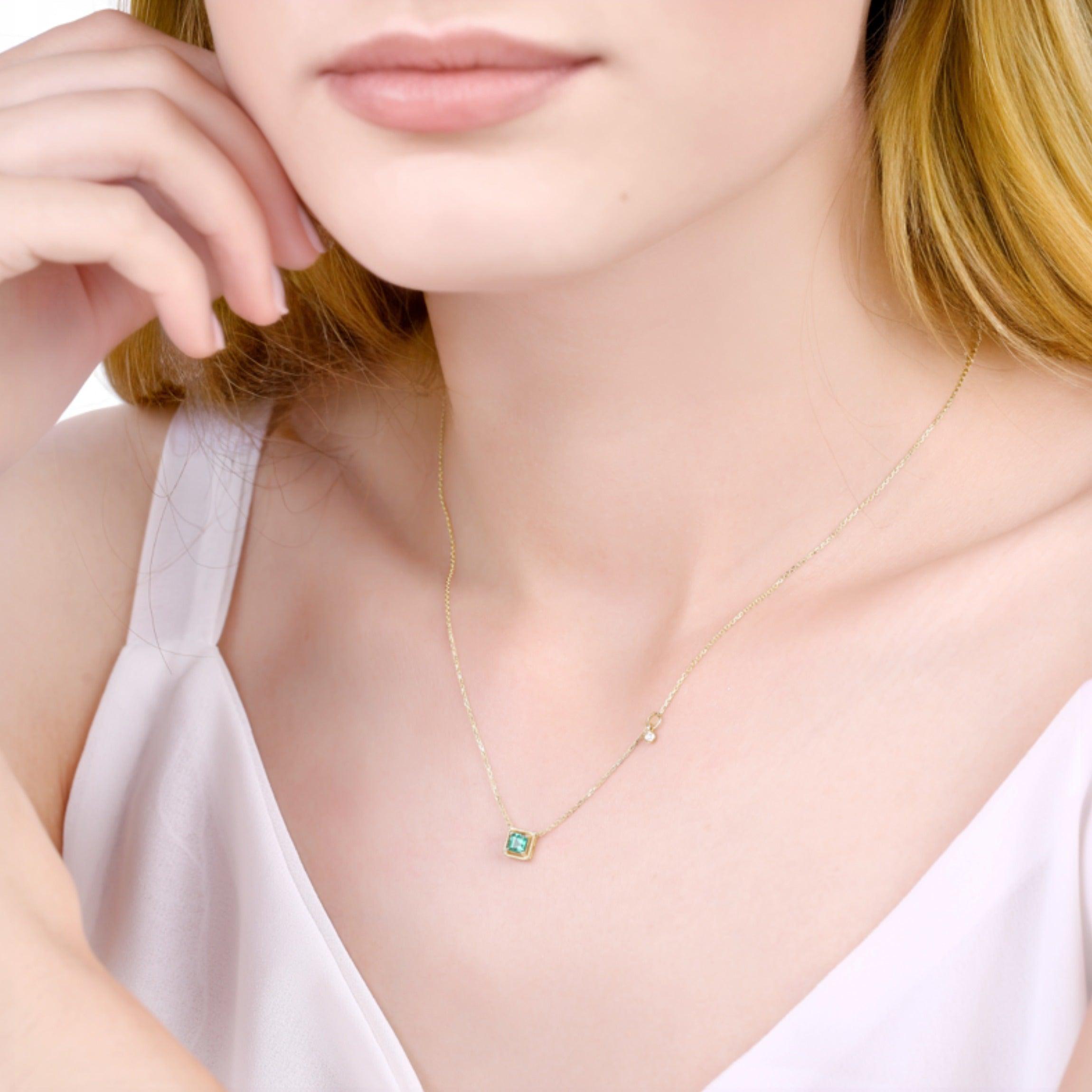 Elegant Gold Emerald Pendant Necklace for Women - 14K Gold Plated Emerald Gemstone Jewelry - Perfect for Weddings, Anniversaries & Special Occasions