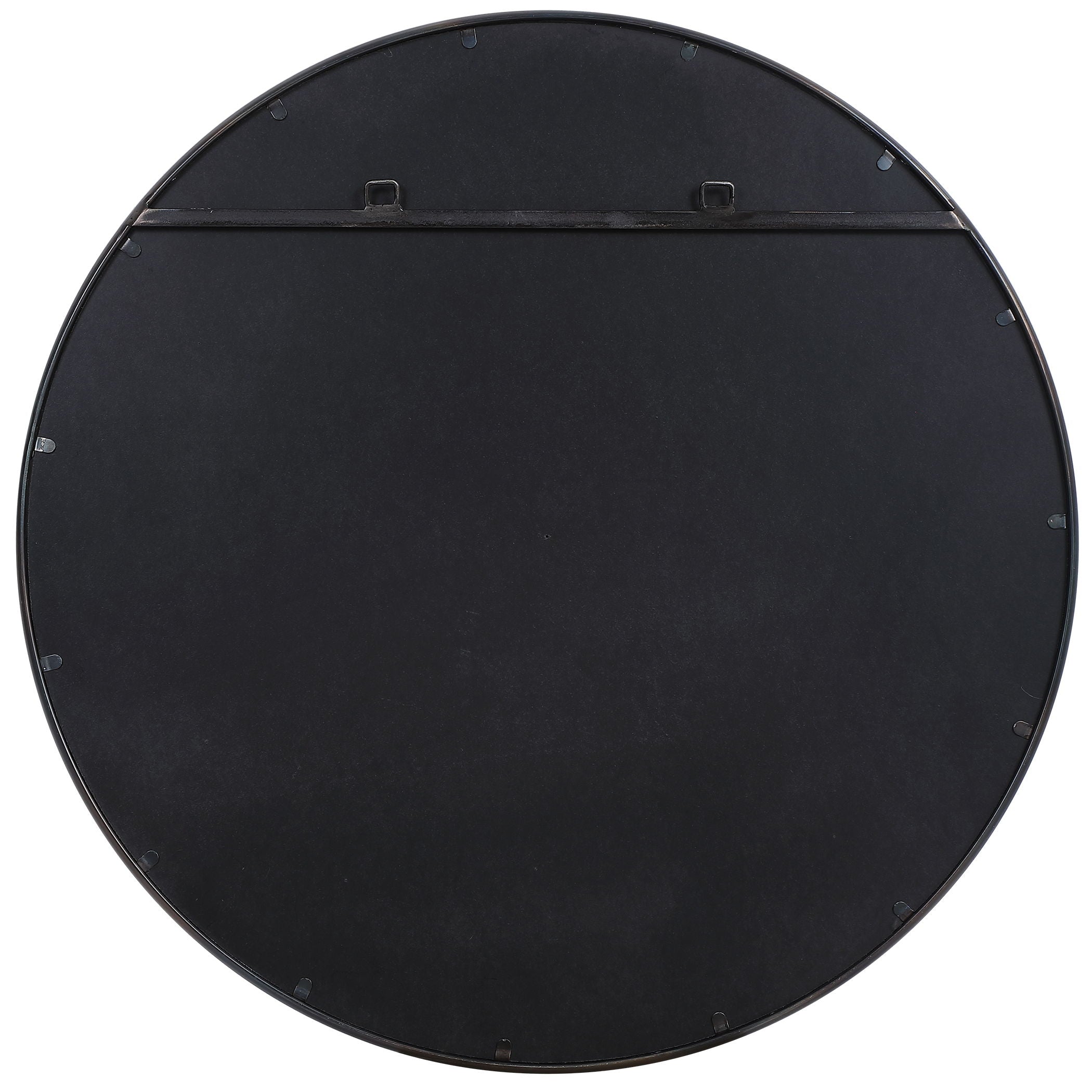 Belham Modern Round Iron Wall Mirror in Black - Perfect for Living Room, Bedroom, or Entryway Décor