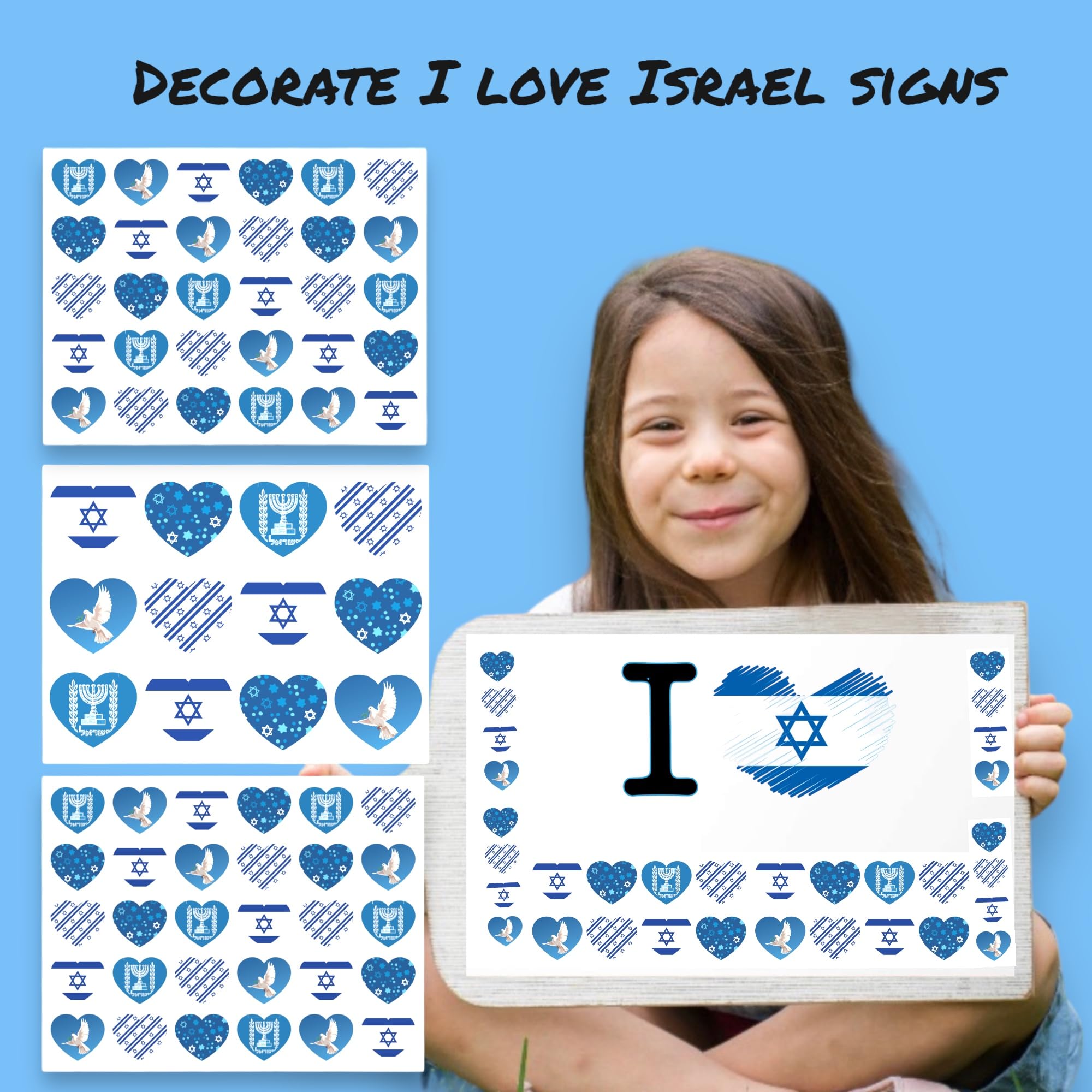 330+ Heart Israel Stickers Set - DIY Israeli Flag Banner, National Symbols & Small Decals for School Crafts, Parties & Patriotic Events