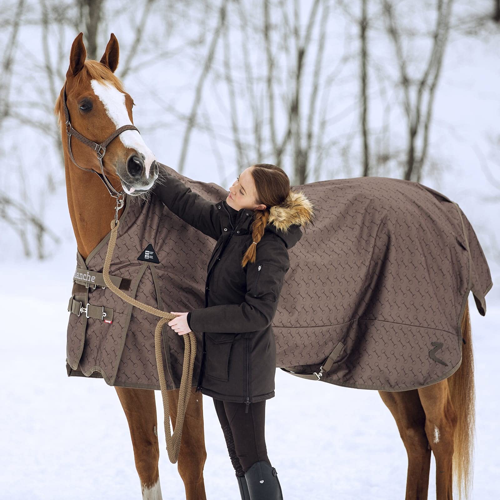HORZE Avalanche 1200D Ripstop High Neck Heavy Weight Waterproof Horse Turnout Blanket (300g Fill) - Chocolate Chip Brown/Dark Brown - 75 in - Winter Stable Blanket for Cold Weather Horse Protection