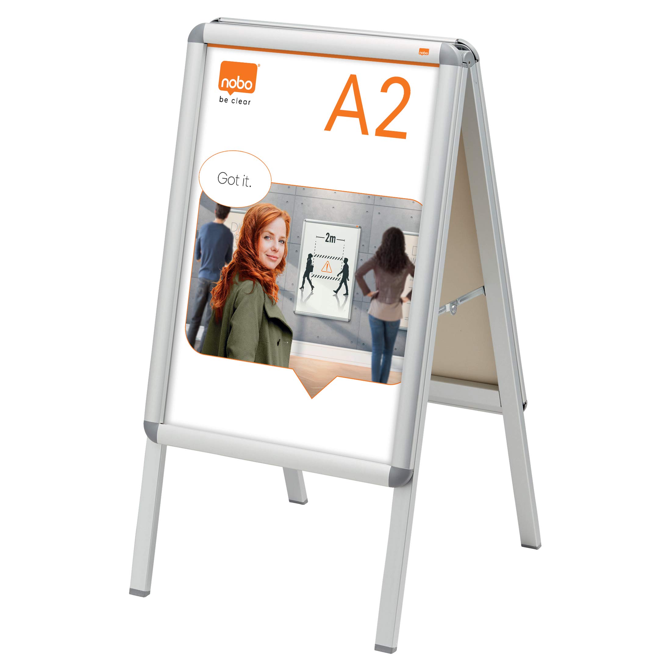 A2 A-Frame Sign, Pavement Display Board & Social Distancing Sign with Snap Frame - Aluminum Frame, Double Sided, Silver (1902207) - Perfect for Storefronts, Sidewalk Promotions & Public Safety Messaging