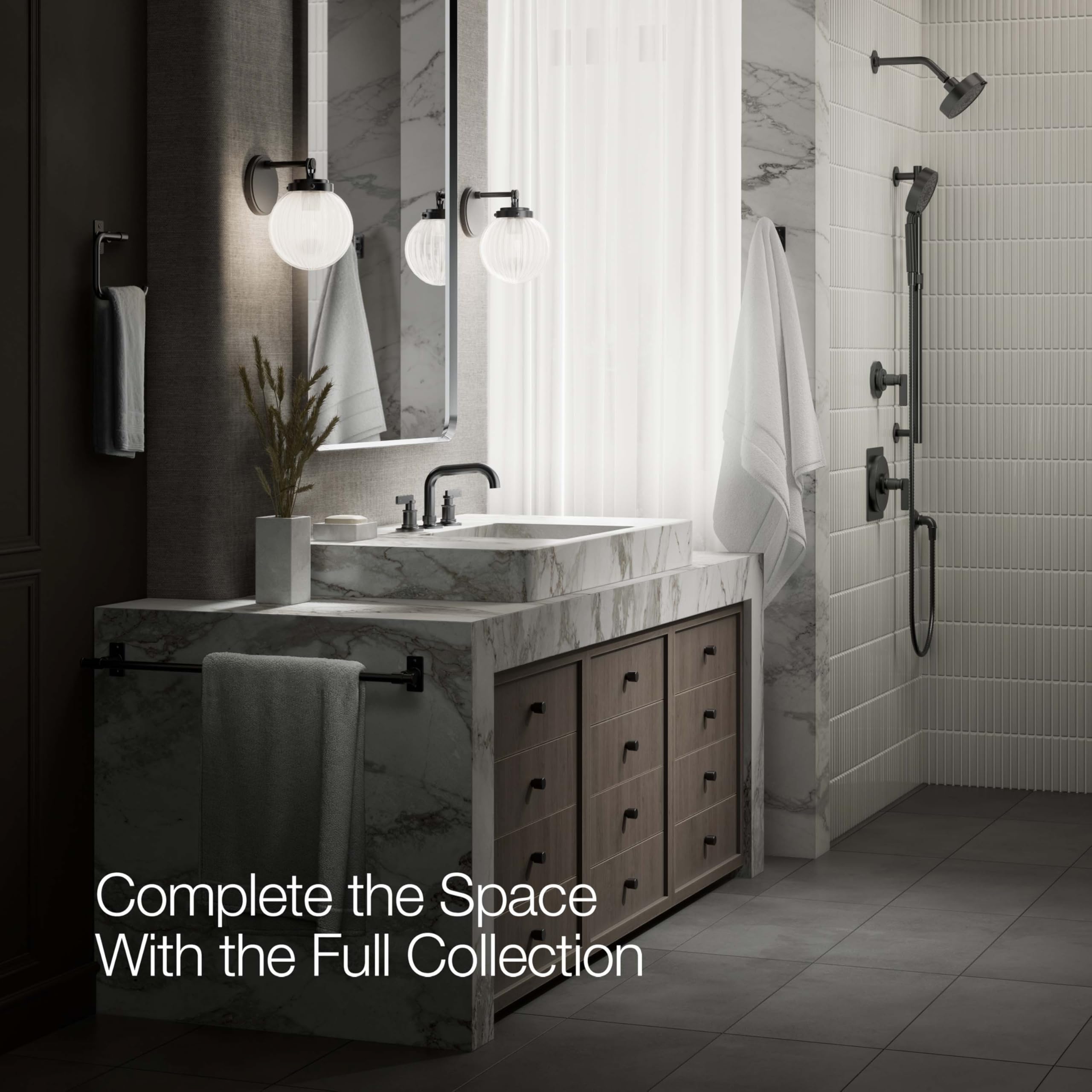 KOHLER Castia by Studio McGee Widespread Bathroom Sink Faucet - Modern Matte Black Finish - Perfect for Master Bathroom & Powder Room Renovations