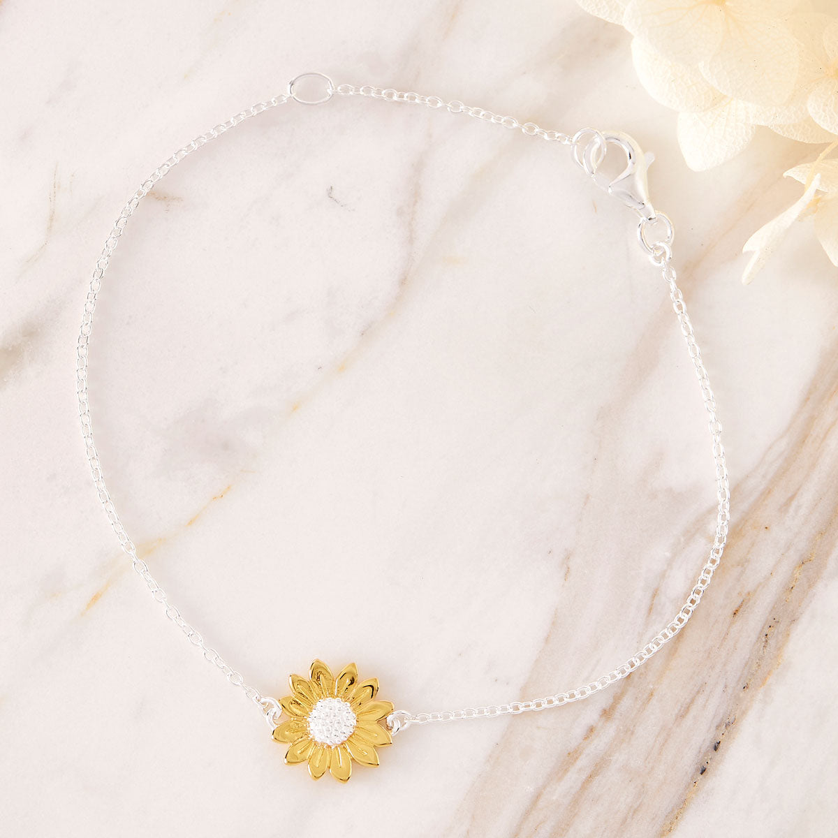 Blossoming Sunflower Two-Tone Adjustable Bracelet for Women - Elegant Floral Jewelry Gift for Birthday, Anniversary & Everyday Wear