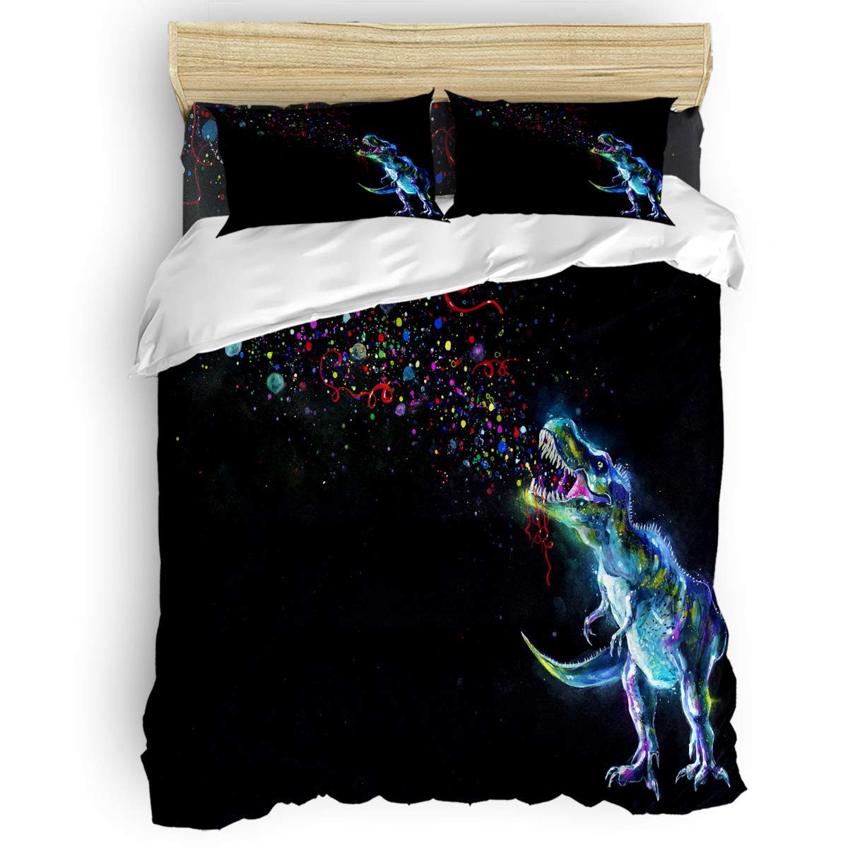 Laibao Home 4-Piece Dinosaur Bedding Set - Soft T-Rex Printed Queen Size Bed Sheets, Duvet Cover & Pillowcases for Kids, Teens & Adults - Perfect for Dino-Themed Bedrooms & Cozy Sleep