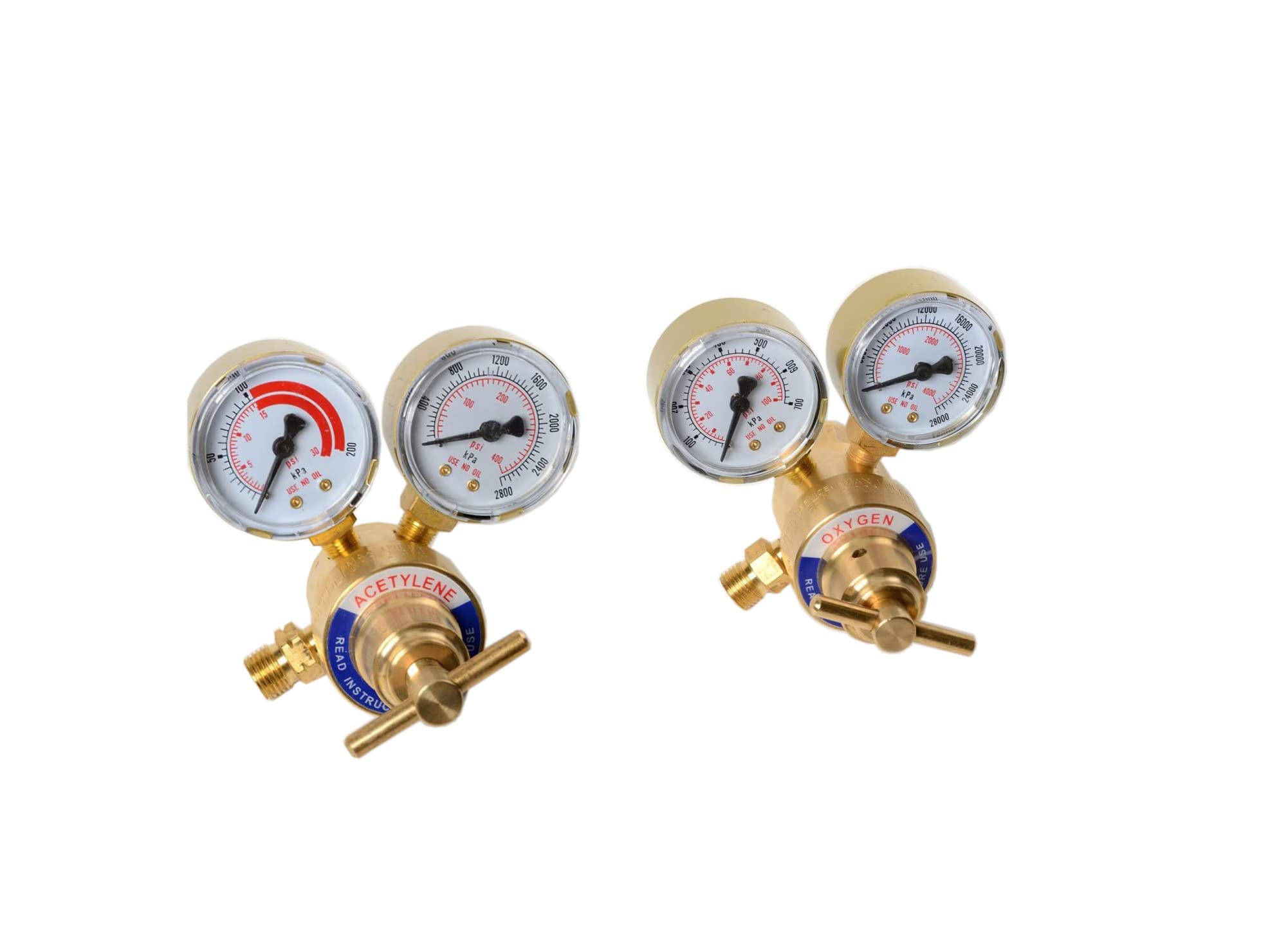 2PC Set Acetylene & Oxygen Regulators with Dual Gauge - Heavy Duty Cutting Torch Regulators, Portable Size for Welding, Metal Cutting & HVAC Repair - Perfect for Industrial, Construction & DIY Projects