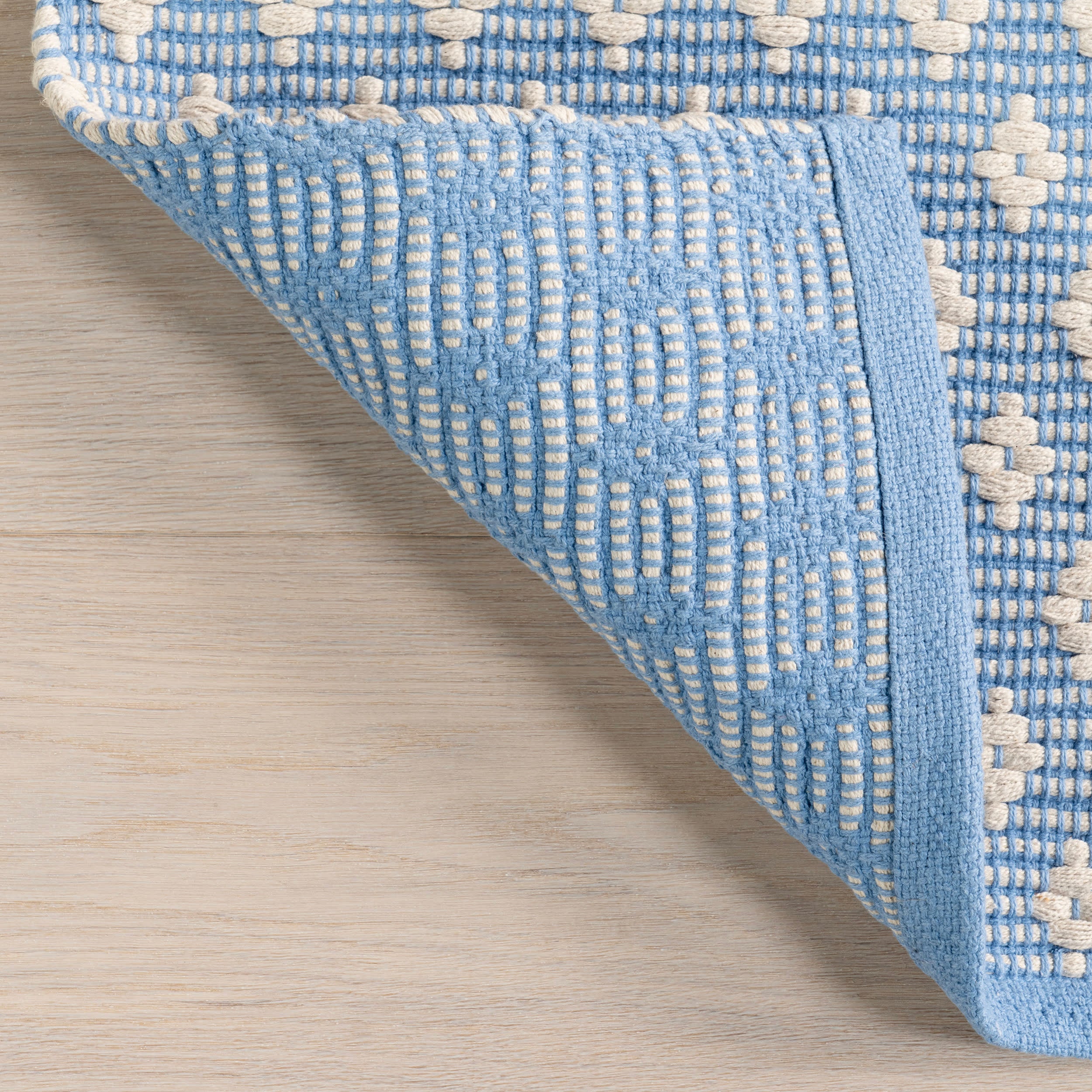 Handwoven Cotton Diamond Area Rug - Soft & Durable Blue Floor Mat for Living Room, Bedroom, Nursery | Eco-Friendly Home Decor