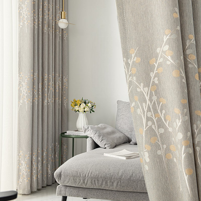 Tinsley Rustic Jacquard Tree Print Blackout Custom Curtains for Living Room & Bedroom - Thermal Insulated Window Drapes for Home Decor