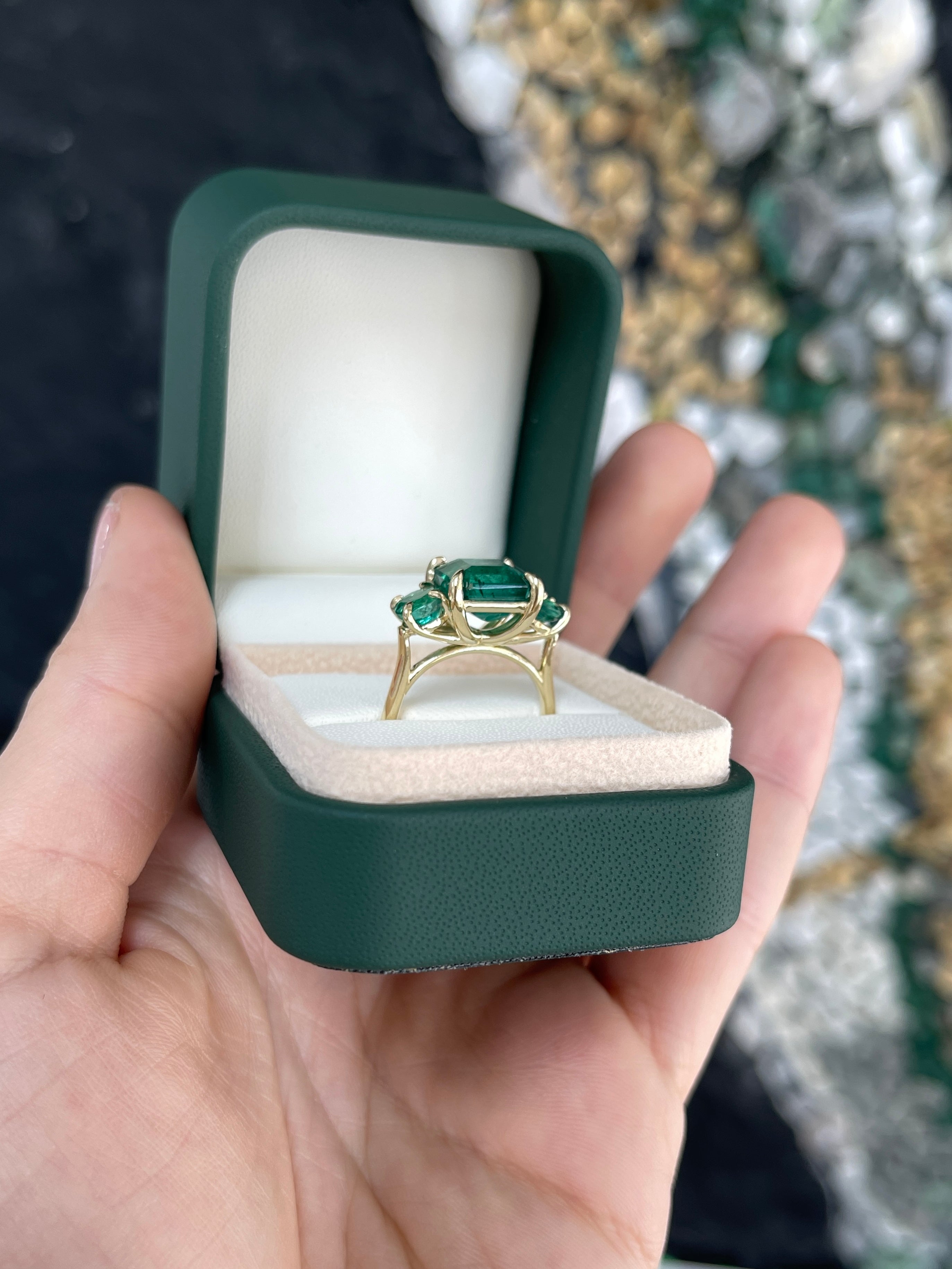5.70tcw Natural Emerald Three Stone Ring in 14K Gold - Elegant Engagement, Wedding, or Anniversary Jewelry Gift for Women