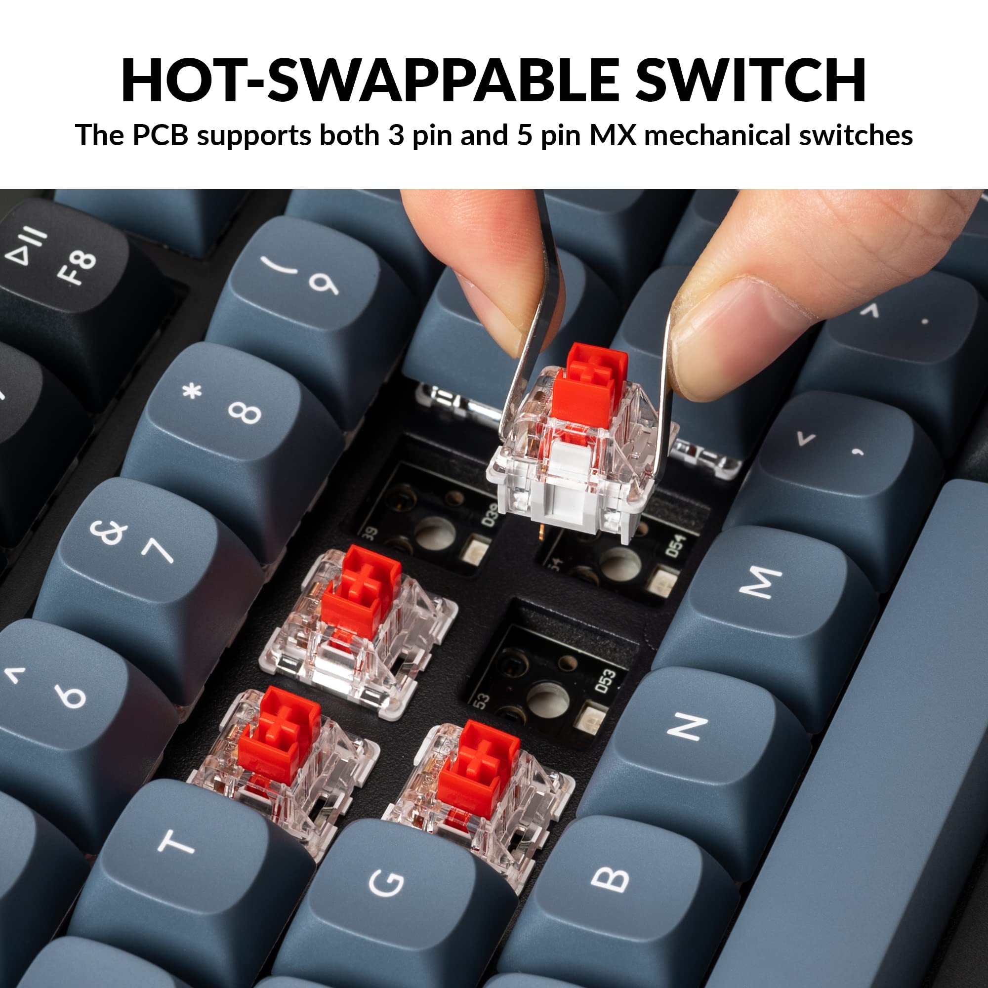 Keychron V1 Wired Custom Mechanical Keyboard with Knob - 75% Compact Layout, QMK/VIA Programmable, Hot-Swappable K Pro Red Switches, Mac/Windows/Linux Compatible (Frosted Black Translucent) - Perfect for Gaming, Coding & Office Work