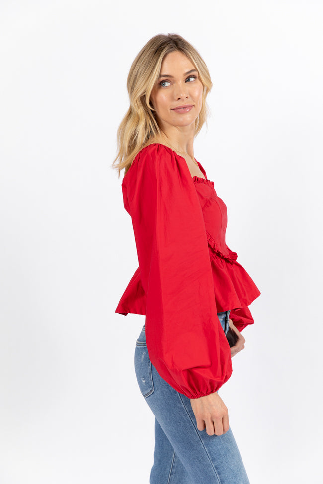 I Heart You Red Heart Shape Woven Blouse - Women's Romantic Valentine's Day Top for Date Night & Special Occasions
