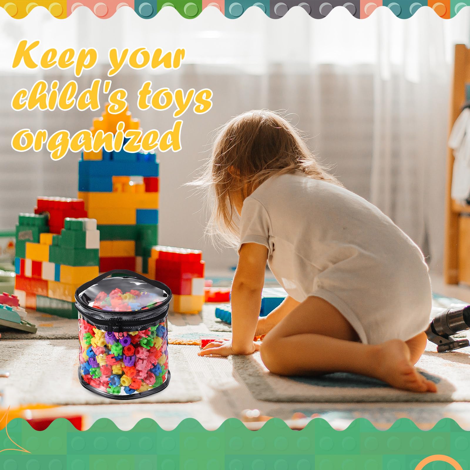 6-Piece Clear PVC Toy Storage Bags with Zipper - Waterproof Organizer for Board Games, Building Blocks, Puzzles & Small Toys - Perfect for Kids' Room, Playroom & Travel Organization