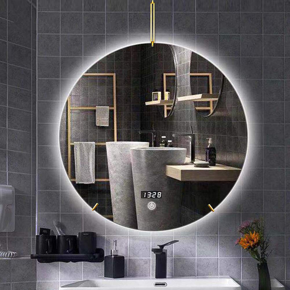 70cm LED Illuminated Bathroom Mirror with Backlight - Round Hanging Vanity Mirror with Touch Button Control for Makeup & Shaving - Perfect for Modern Bathrooms, Bedrooms and Dressing Areas