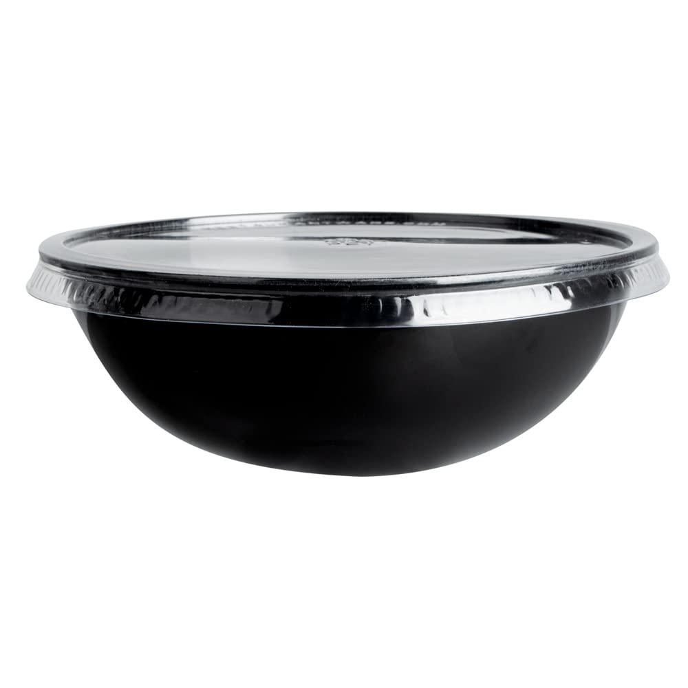 Restaurantware 21oz Recyclable Plastic Salad Bowls - 200-Pack Disposable Large Black Food Containers for Pasta, Salads, Takeout | Eco-Friendly Catering & Party Supplies