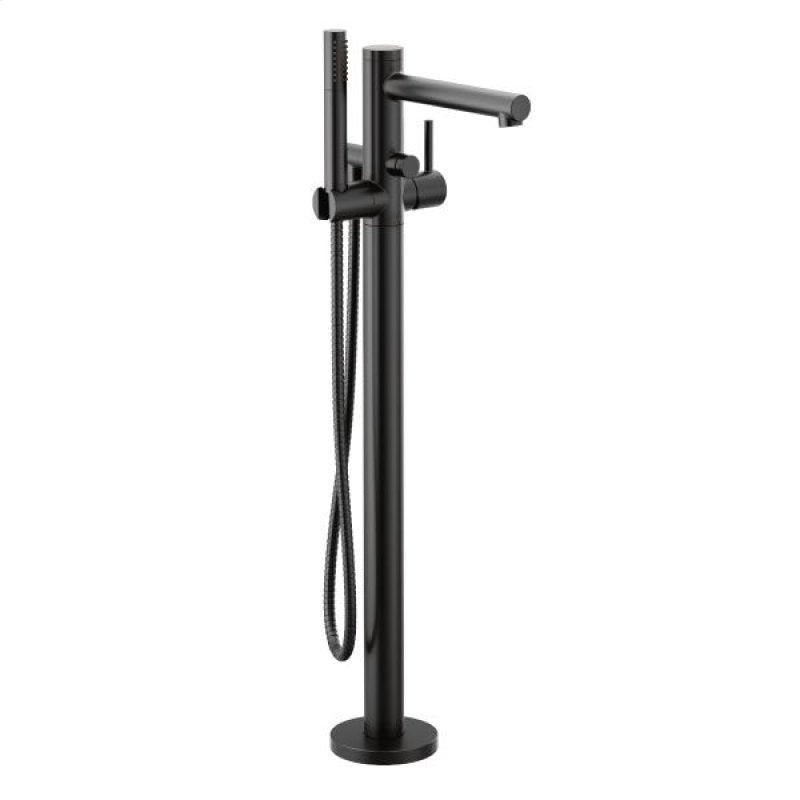 Moen 395BL Matte Black Floor Mount Tub Filler with Hand Shower - Modern Bathroom Faucet for Freestanding Tubs, Perfect for Spa-Like Relaxation & Luxury Bathroom Decor