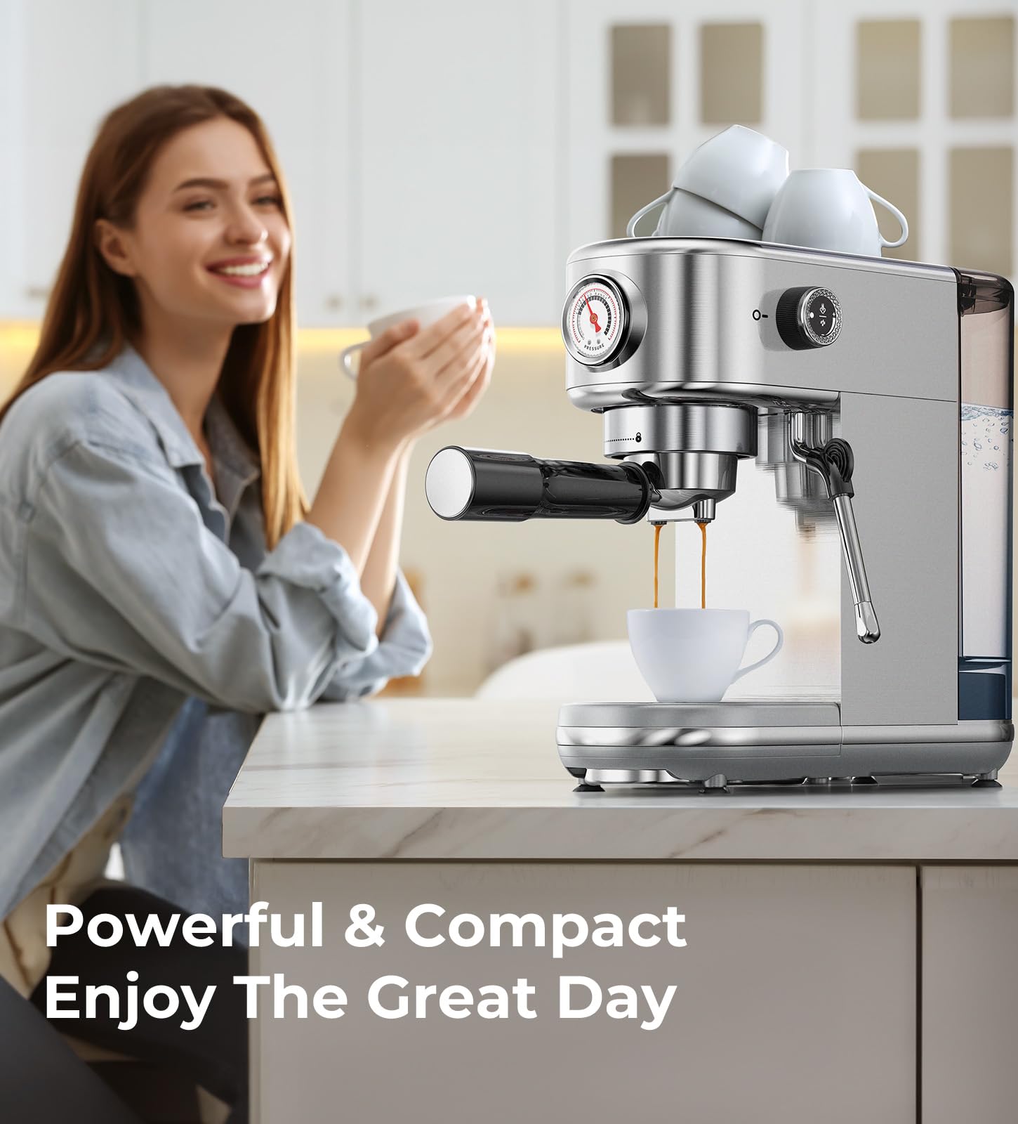 Professional 20 Bar Espresso Machine with Milk Frother - Compact Stainless Steel Coffee Maker for Cappuccino & Latte - Perfect Gift for Coffee Lovers (Silver) | Ideal for Home, Office & Coffee Shops