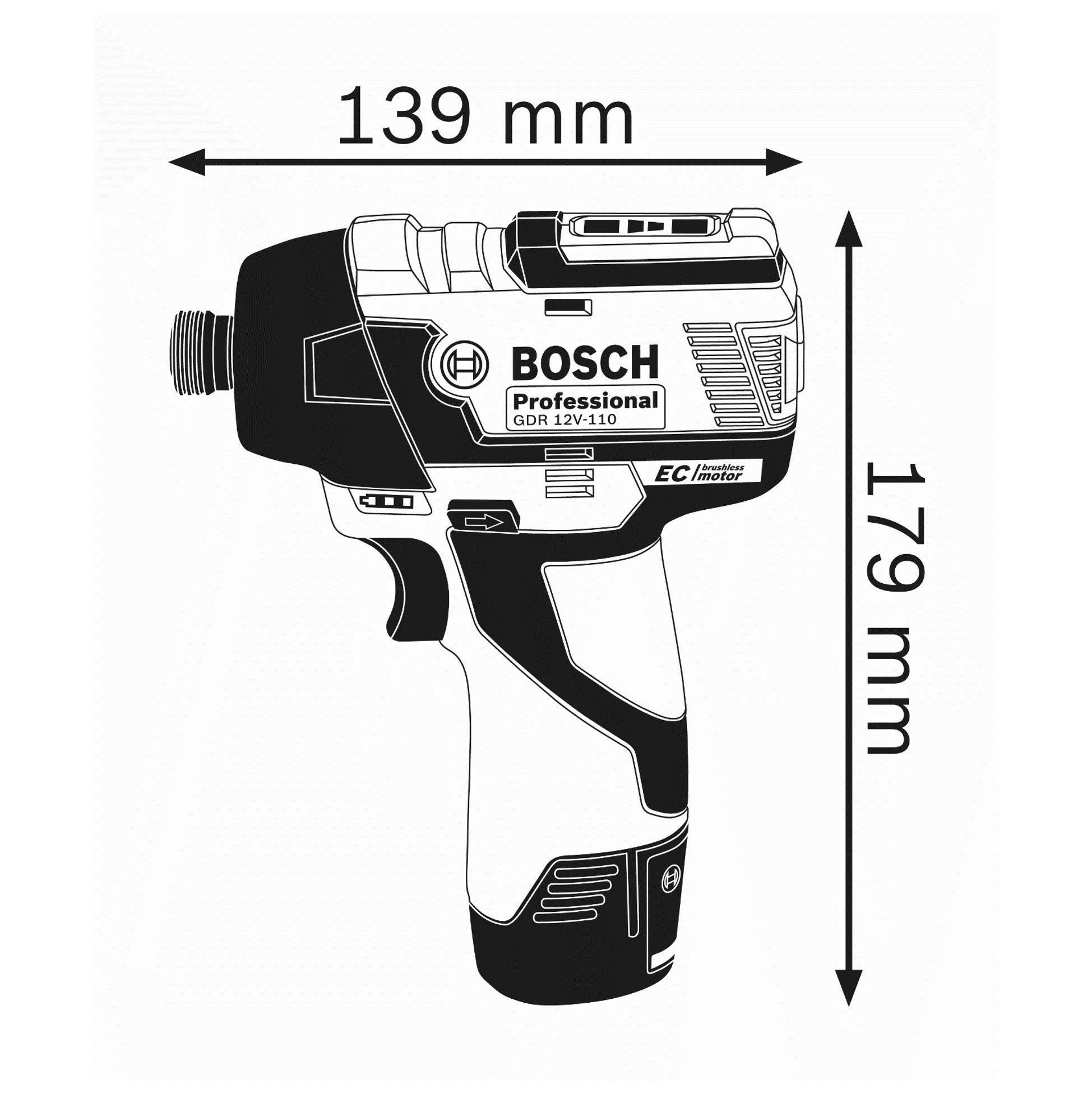 Bosch Professional GDR 12V-EC Cordless Impact Driver Kit - 1/4