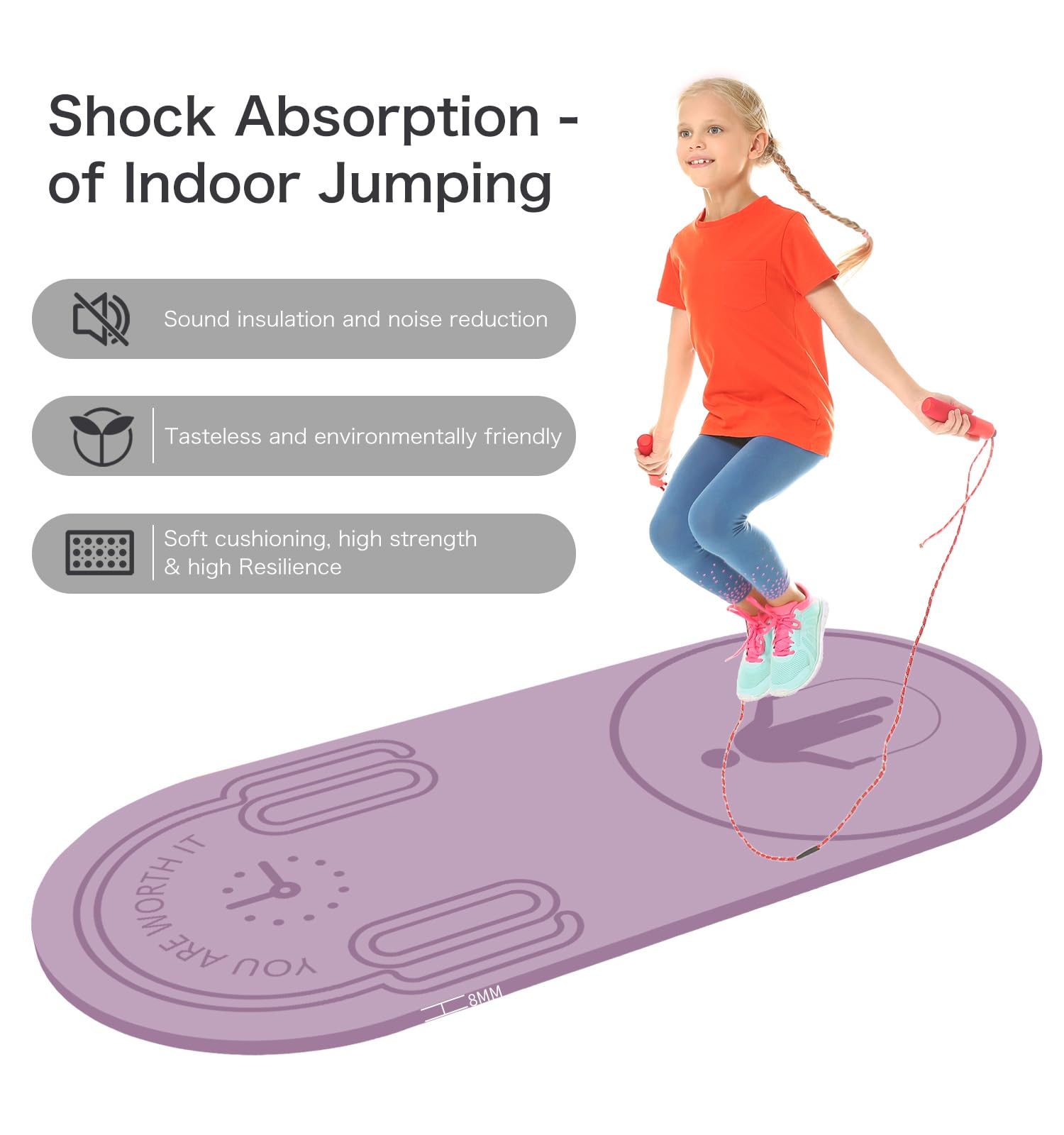 **8/20/30mm Thick Jump Rope Mat – Non-Slip, Durable Fitness Exercise Mat for Home Gym, Workouts & Training – Includes Jump Rope & Carrying Bag (55