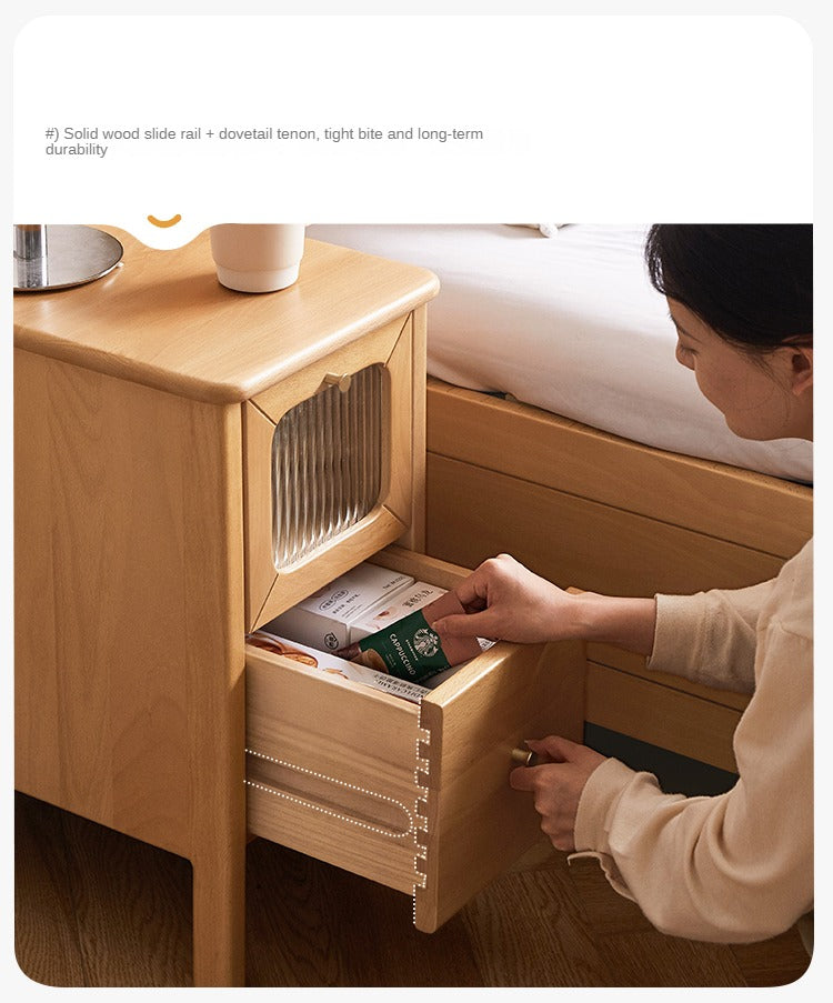 Solid Beech Wood Ultra Narrow Nightstand - Compact Bedside Table for Small Spaces, Perfect for Apartments, Dorms & Cozy Bedrooms
