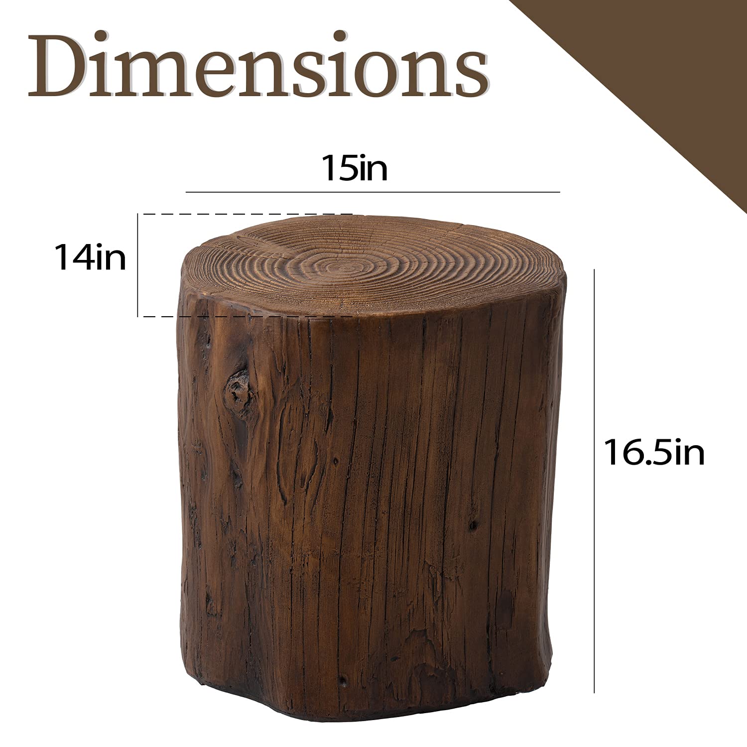 Stylish 2-Piece Walnut Faux Wood Outdoor End Table Set - Hand-Painted Wood Stump Stool, Ottoman & Plant Stand for Deck, Garden or Patio Decor | Perfect for Outdoor Entertaining & Relaxation