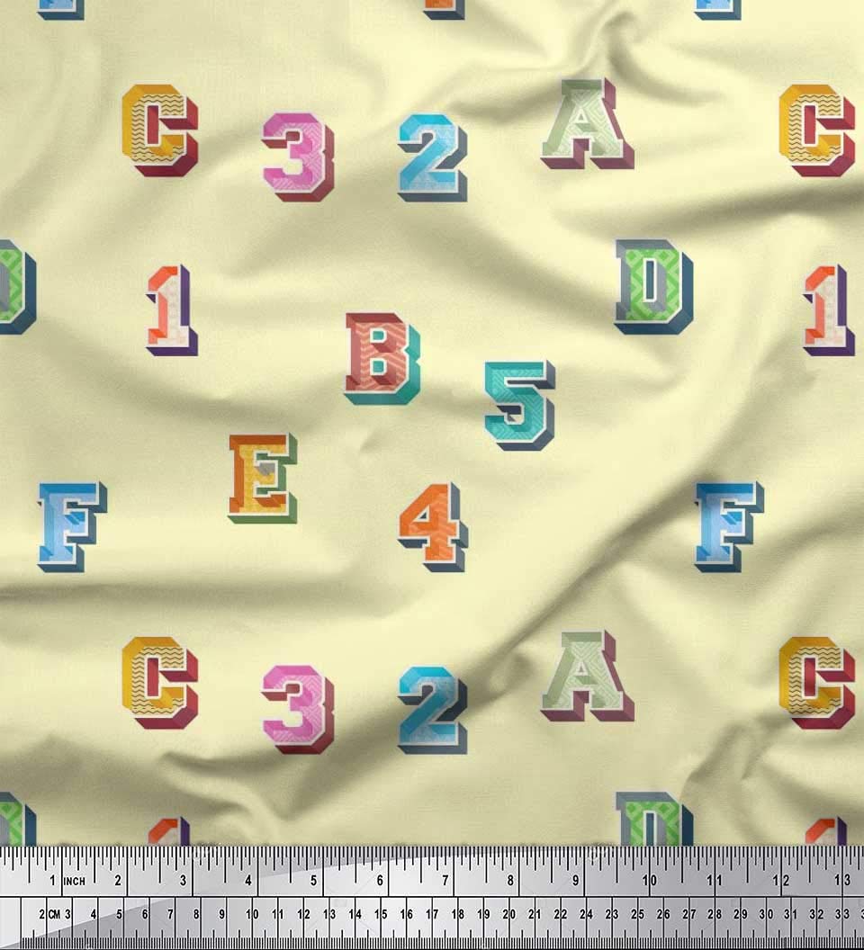 Soimoi Moss Georgette Brown Fabric by The Yard - 42 Inch Wide Educational Alphabet & Numbers Printed Textile for DIY Crafts, Kids Learning Activities, Home Decor & Fashion Projects