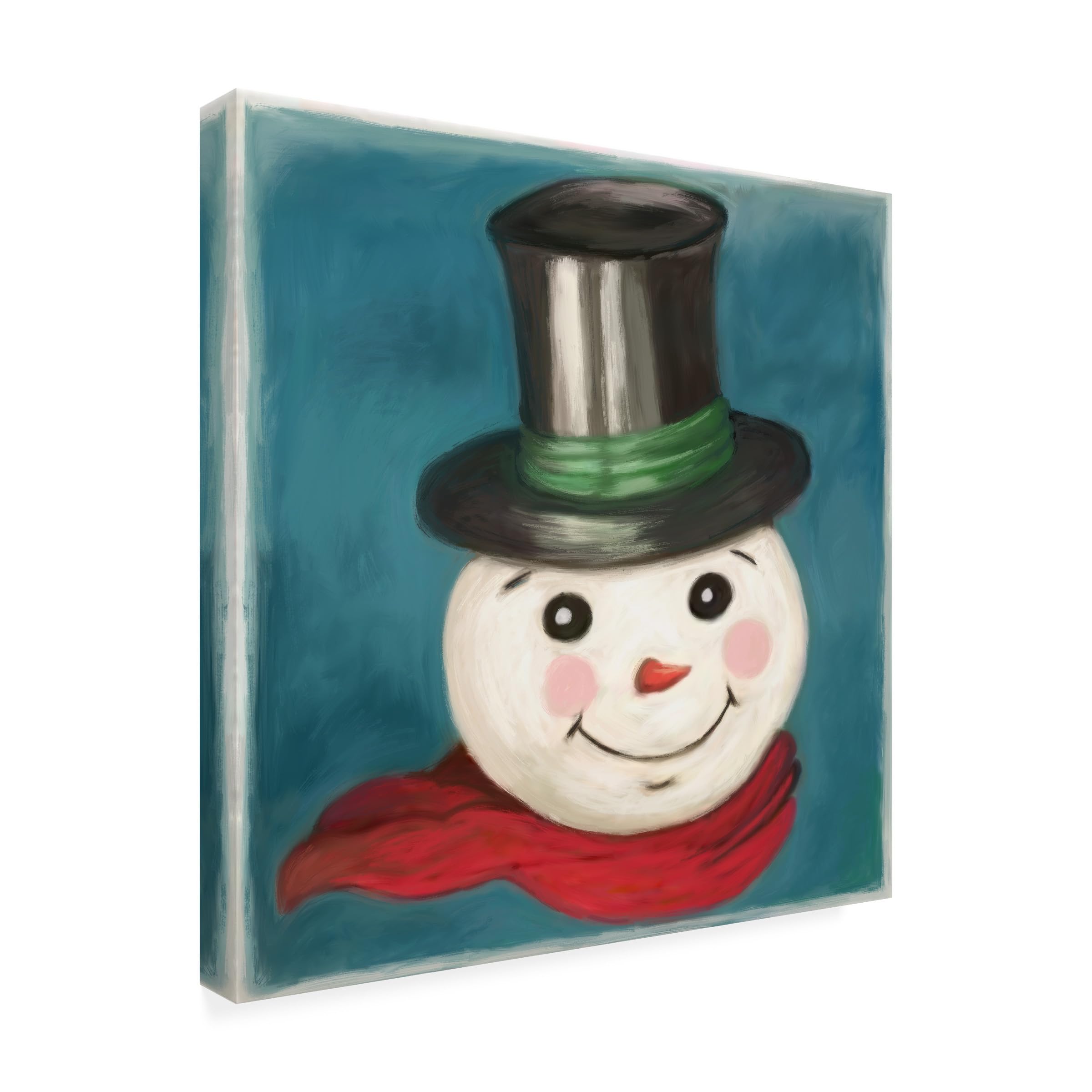 Trademark Fine Art 'Happy Snowman' Canvas Wall Art Print - Winter Holiday Home Decor for Living Room, Bedroom & Office