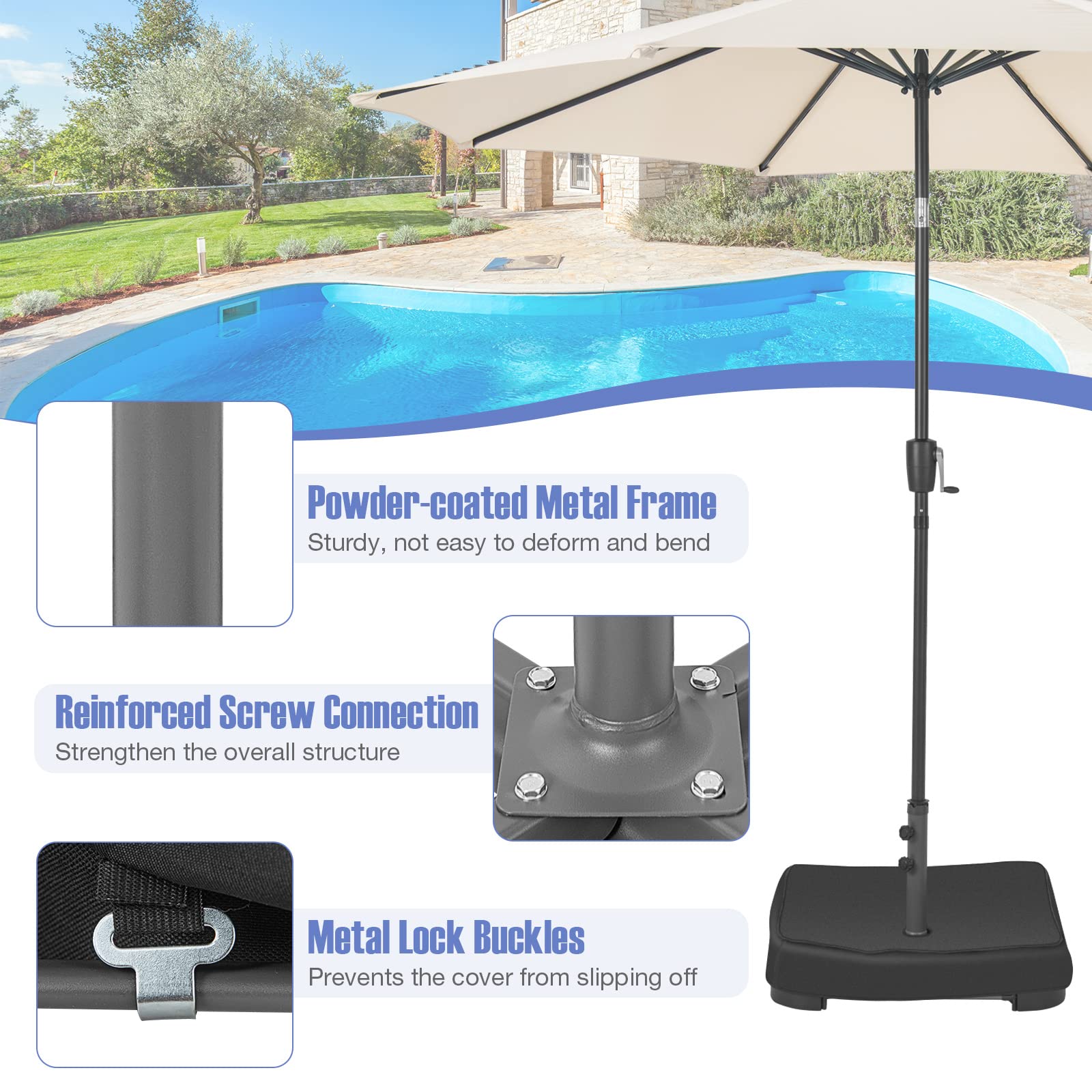 Heavy Duty 220 lbs Sand Filled Patio Umbrella Stand Base Holder with Sandbags - Perfect for Market Umbrellas, Double-Sided Umbrellas & Outdoor Patio Use - Ideal for Backyard, Garden, Poolside & Commercial Spaces