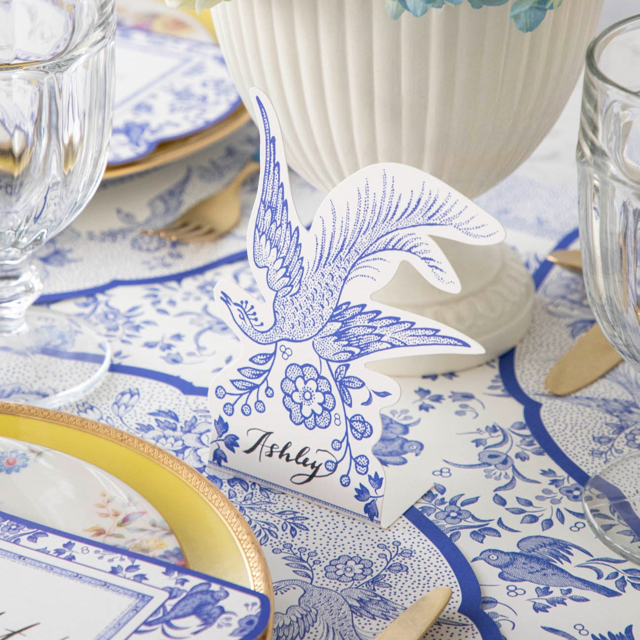 Blue Asiatic Pheasants Place Cards - Elegant Wedding Table Name Cards for Bridal Shower, Dinner Party & Special Events