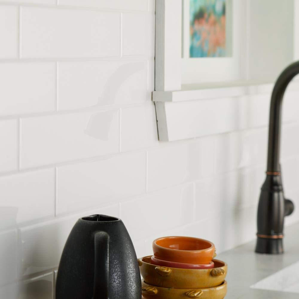Glossy White 3x12 Inch Ceramic Subway Wall Tile - Kitchen Backsplash, Bathroom Shower, Accent Decor - Box of 50 Tiles (12.5 Sqft) - Perfect for Modern Farmhouse, Coastal, and Minimalist Home Renovations