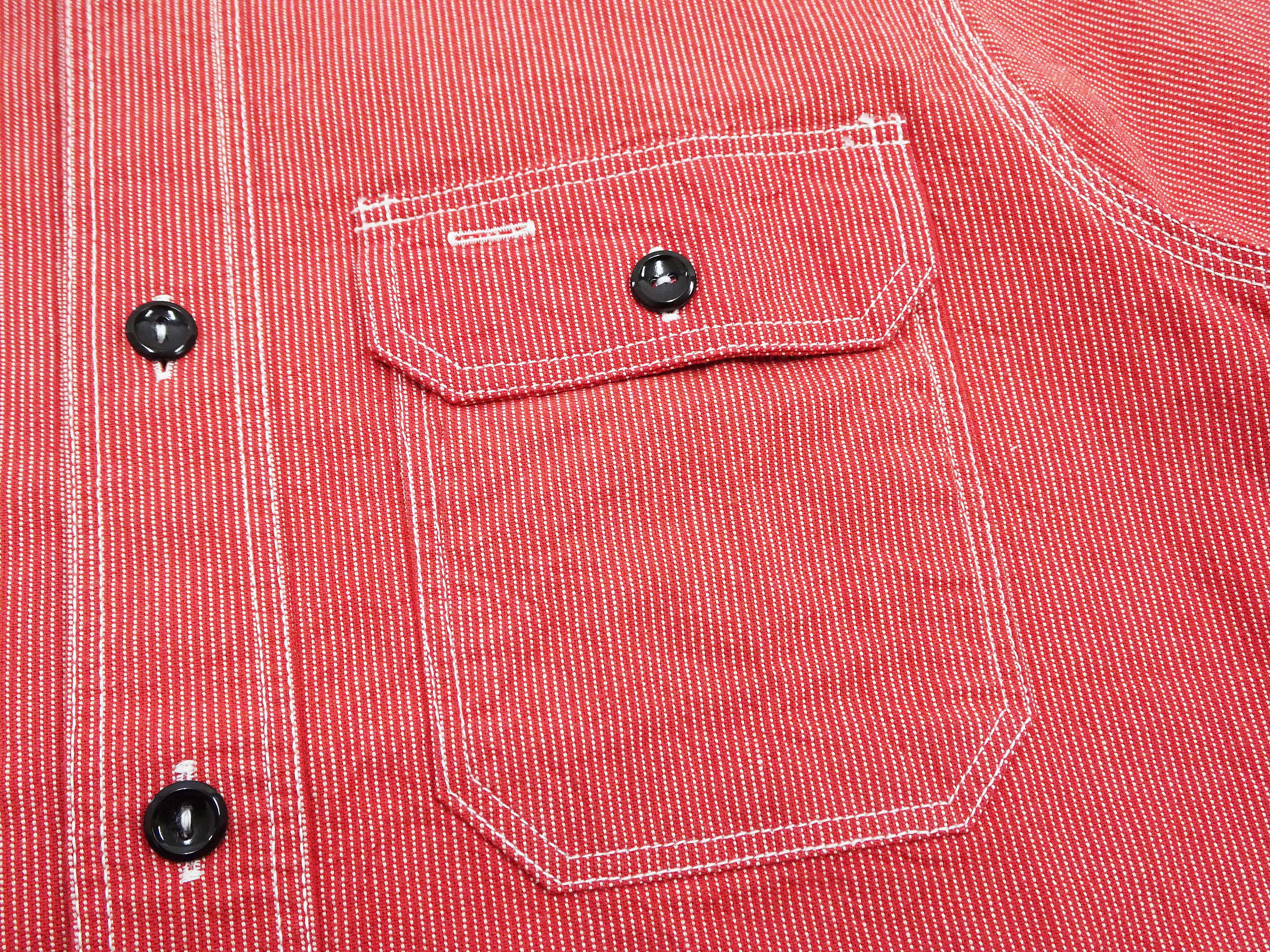 Men's Casual Long Sleeve Button Up Shirt - Sugar Cane Work Shirt with Vertical Hairline Stripe Pattern, Denim & Corduroy Fabric (SC25511-165 Red) | Perfect for Workwear, Outdoor Activities & Everyday Casual Style