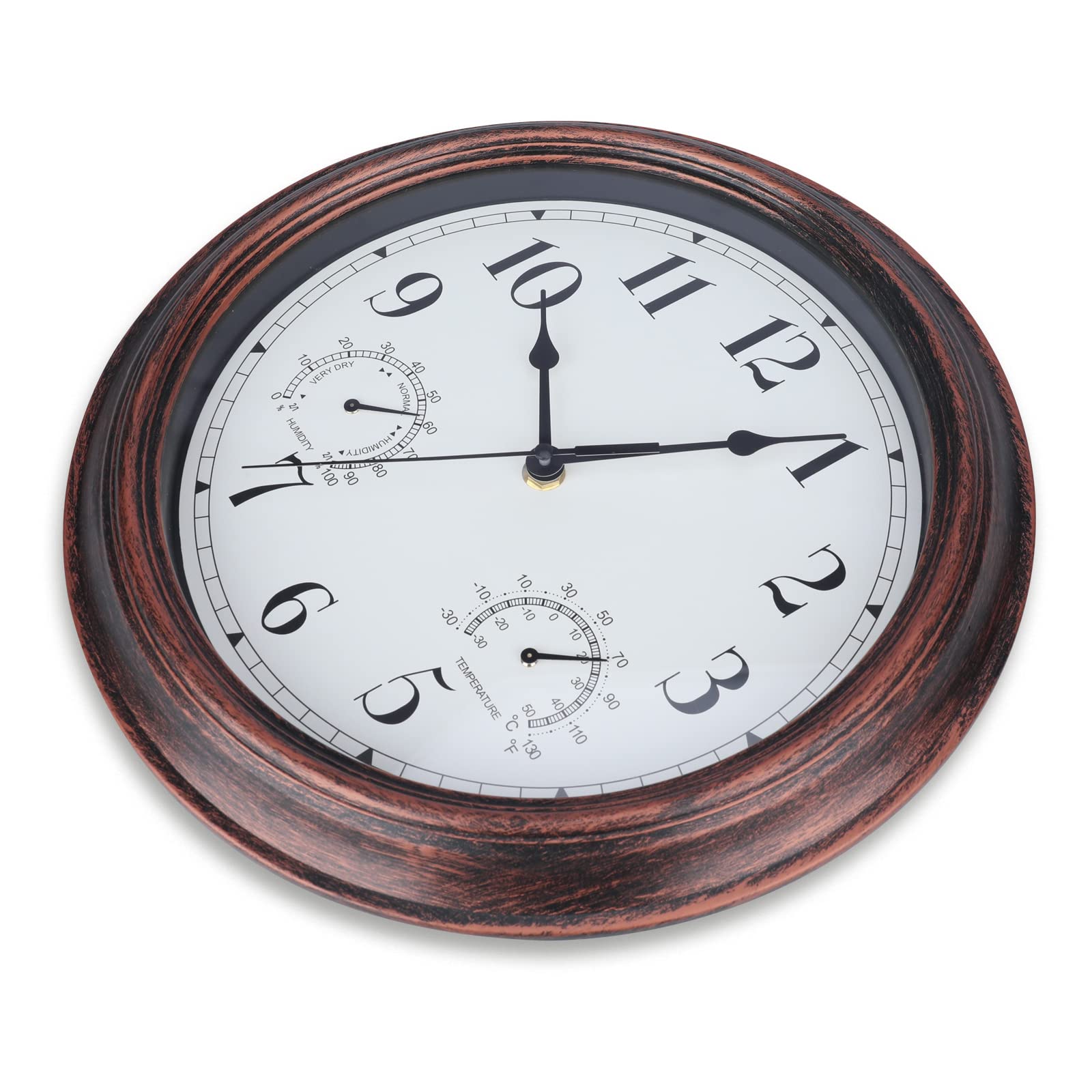 **MUMTOP 12 Inch Indoor Outdoor Wall Clock with Thermometer & Hygrometer - Waterproof, Bronze Finish - Perfect for Patio, Garden, Living Room, Office & Home Decor**