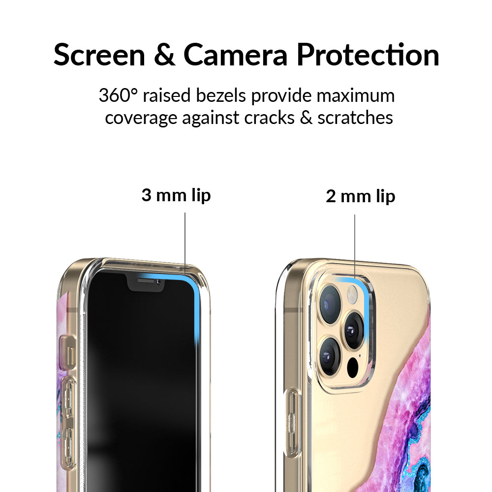 Geode Glitter Clear iPhone Case - Shatterproof Protective Cover with Crystal Sparkle Design for iPhone 13/14/15 - Perfect for Daily Use, Travel & Gift Giving