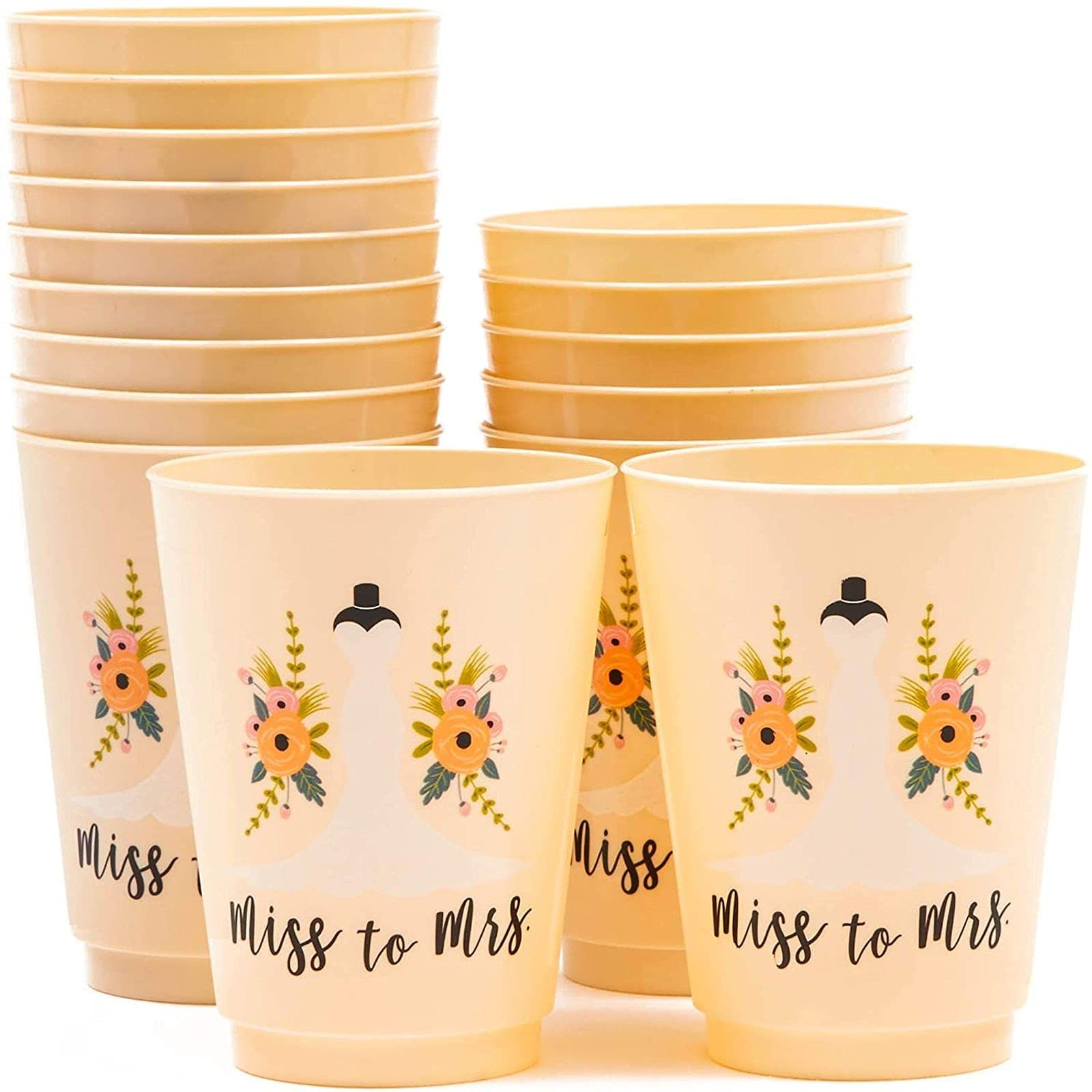 Sparkle & Bash Plastic Party Cups - 16 Pack for Bachelorette Party, Bridal Shower, Birthday & Celebrations - Disposable Glitter Cups for Champagne, Cocktails & Drinks