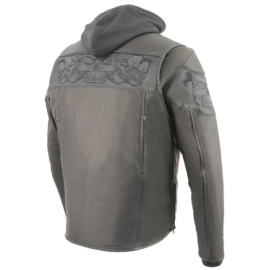 Milwaukee Leather Men's Crossover Scooter Jacket with Reflective Skulls & Removable Hood - Motorcycle Riding, Urban Fashion, Winter Outerwear