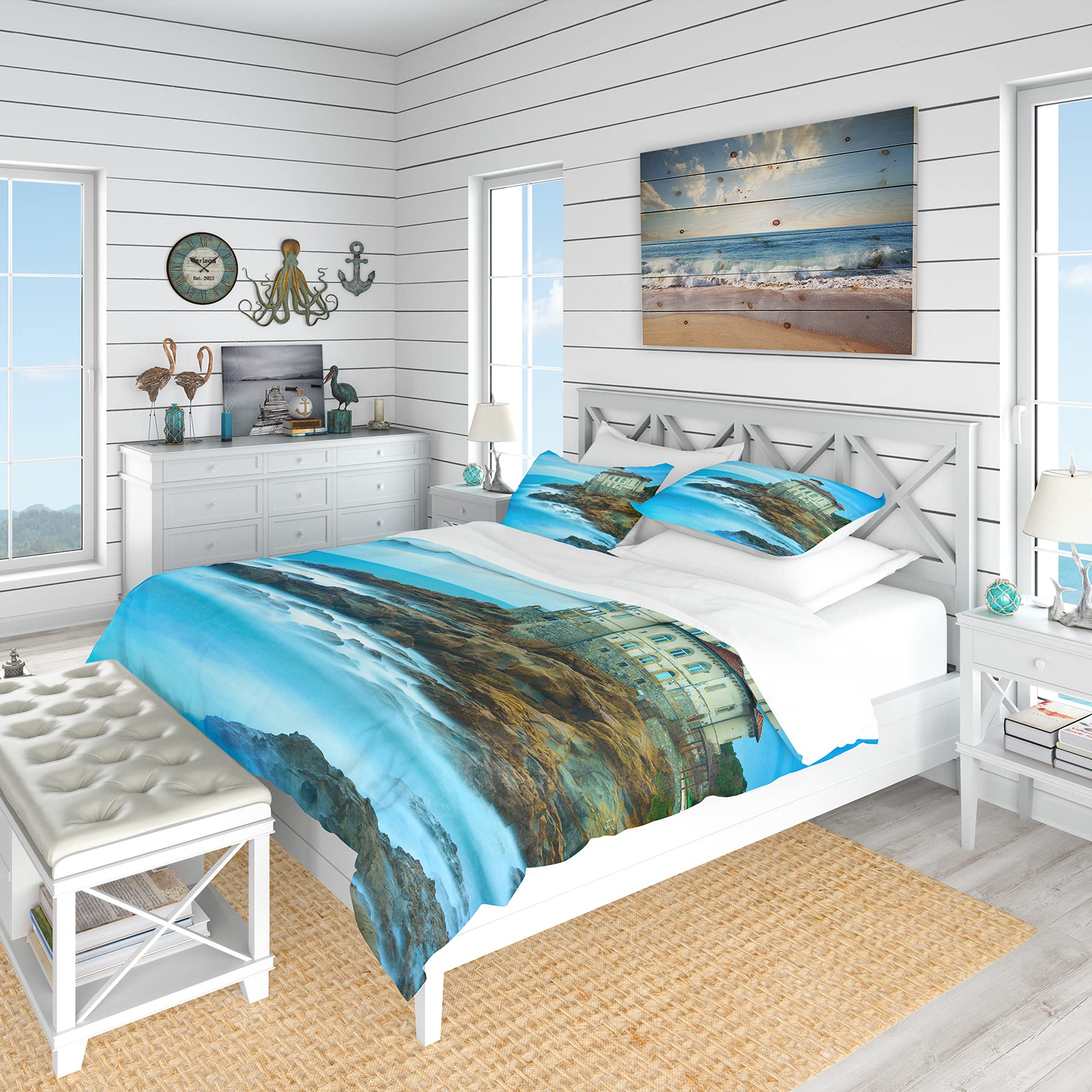 Coastal Duvet Cover Set King - Blue Nautical Bedding for Beach House Decor