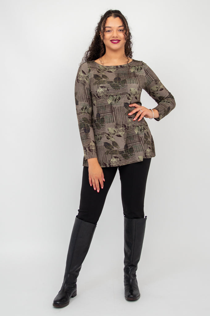 Stylish Cheerful Tunic with Fall Sketch Print - Soft Bamboo Fabric - Perfect for Autumn Outfits & Casual Wear