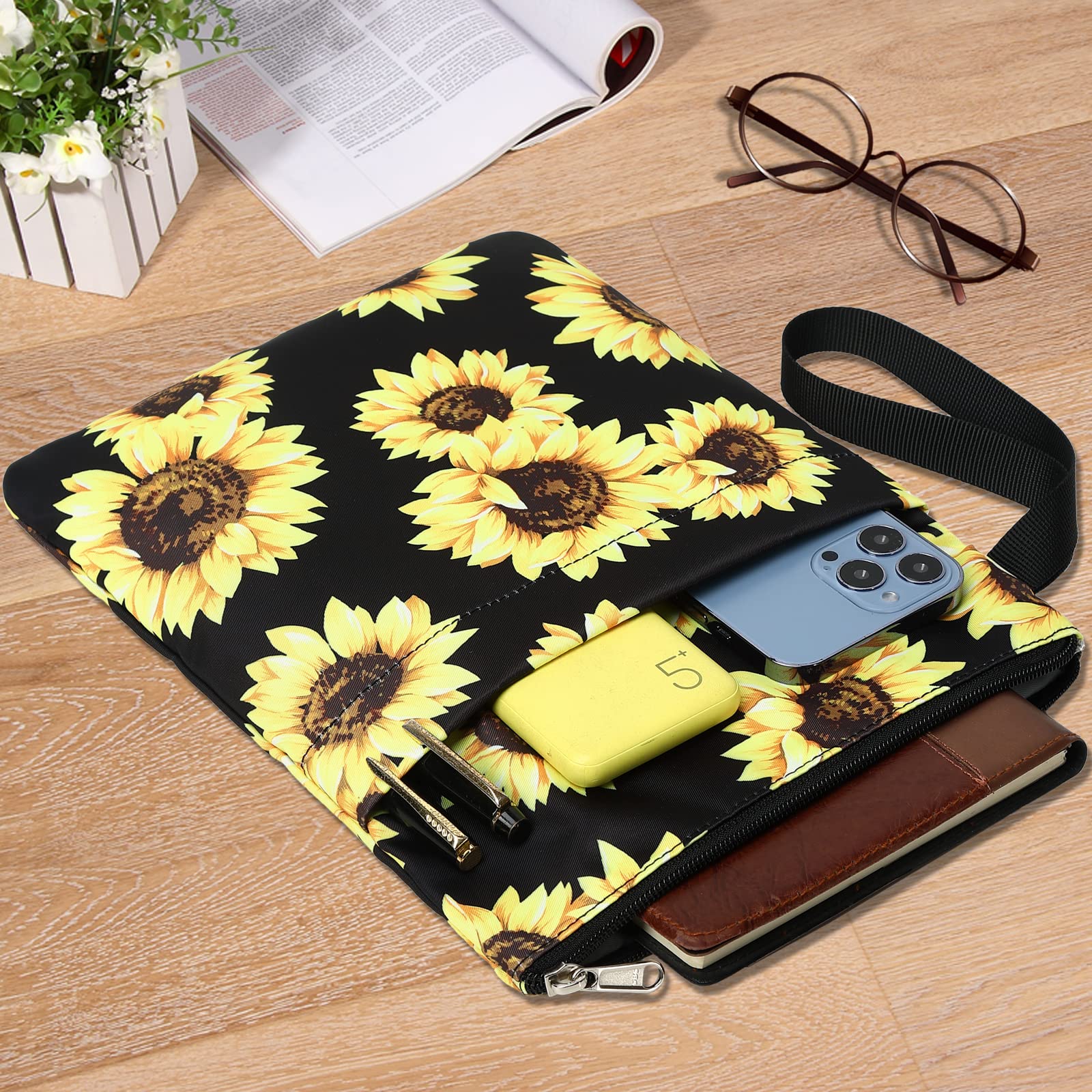 DSIUE Washable Zipper Book Sleeve Cover Protector - 11.4 x 9 Inch Sunflower Design for Books, Notebooks & Journals - Perfect Gift for Book Lovers, Students & Teachers (Great for School, Travel & Daily Use)