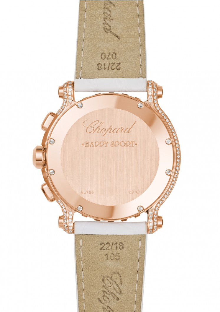 Chopard Happy Sport Chrono Ethical 18K Rose Gold Diamond & Colored Sapphire Ladies Watch - Luxury Swiss Timepiece for Women, Perfect for Gifts, Special Occasions & Everyday Elegance