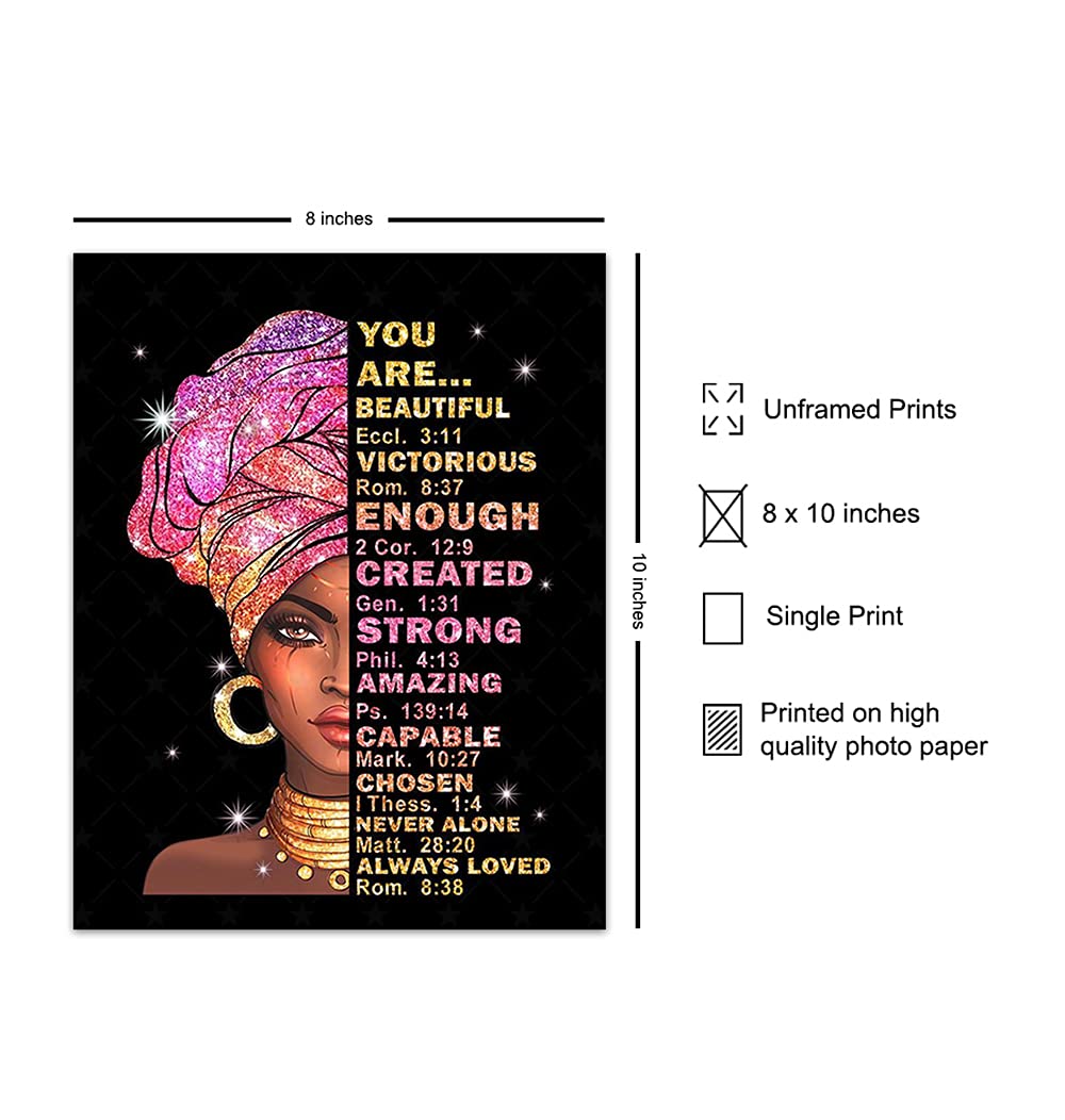 African American Wall Art for Women & Teen Girls - Christian Inspirational Decor with Bible Verses - Black Art Gifts for Home, Office & Church - Scripture Artwork & Positive Affirmations