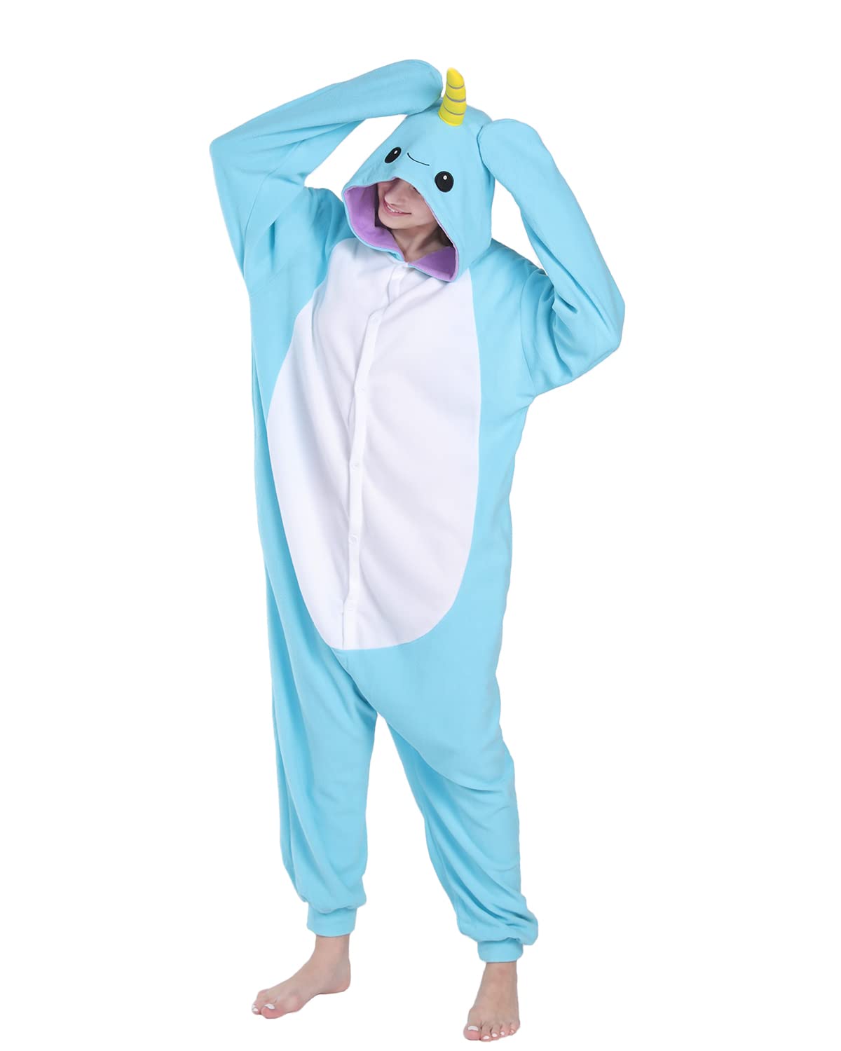 WOTOGOLD Narwhal Unisex Adult Animal Cosplay Costume - Soft & Comfortable Pajamas for Halloween, Christmas Parties & Cosplay Events