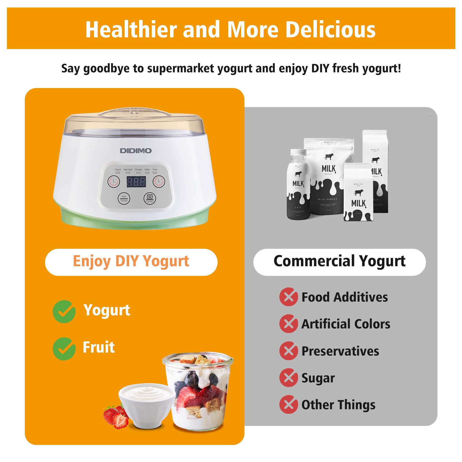 Electric Yogurt Maker Machine with Timer & Strainer - Stainless Steel Liner for Greek Yogurt, Cheese, Natto - Portable Homemade Yogurt Maker for Kitchen, Camping, Gifts (White)