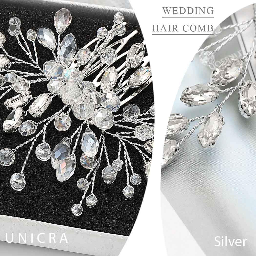 Crystal Bridal Hair Comb for Wedding - Silver Floral Hair Accessories for Women & Girls